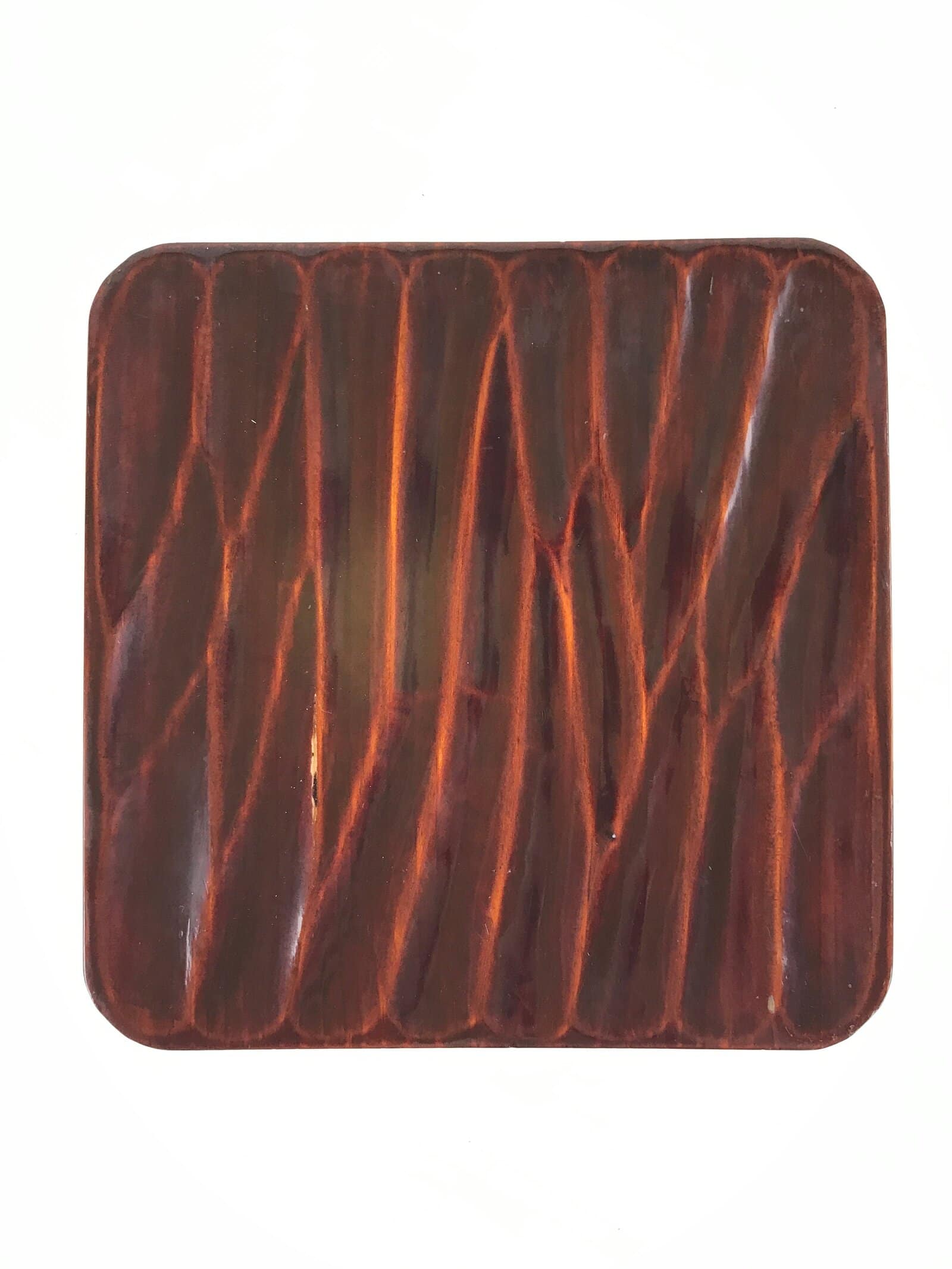 Japanese Lacquered Wooden Meimeizara Square Plate Vtg Sara Carved Pattern L40