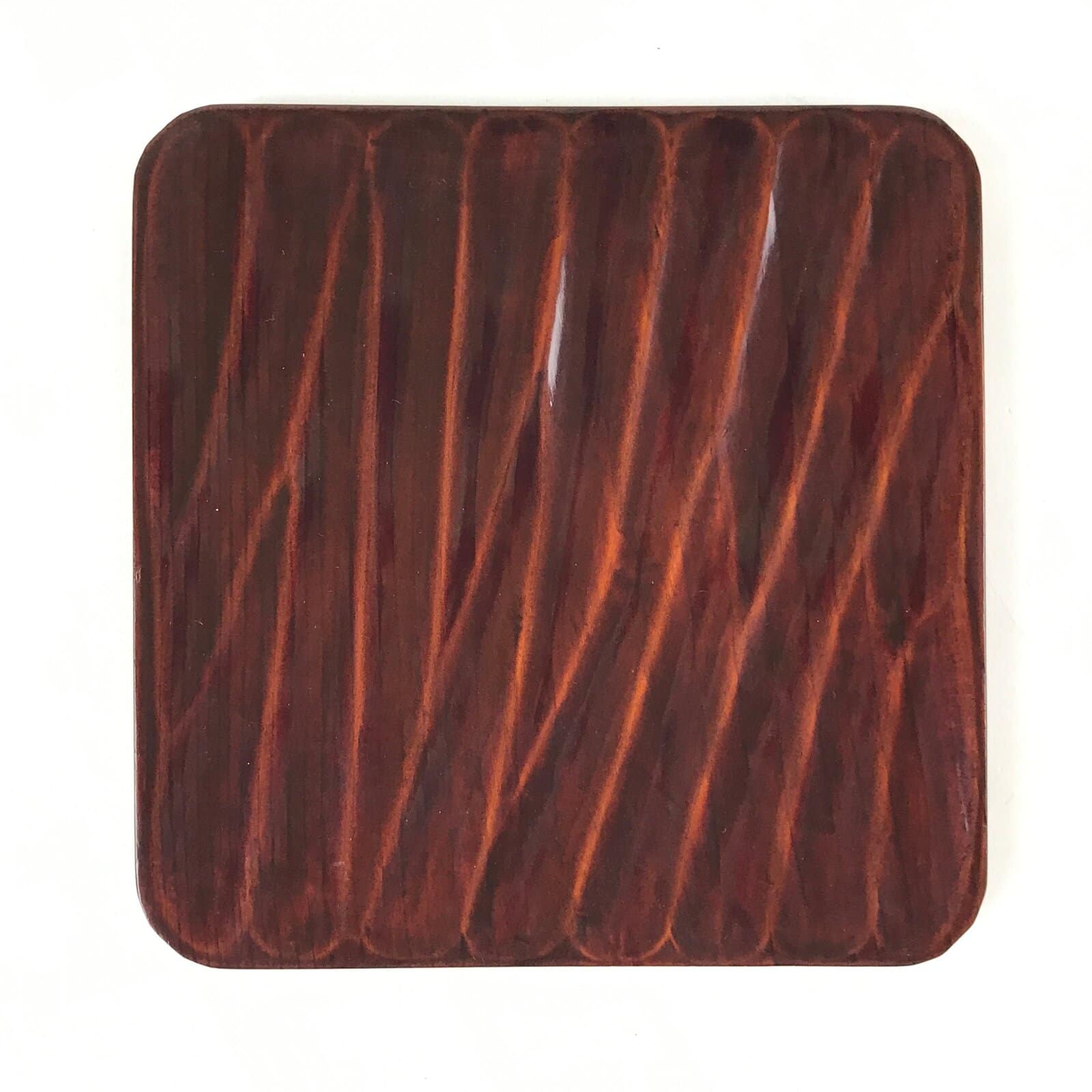 Japanese Lacquered Wooden Meimeizara Square Plate Vtg Sara Carved Pattern L42