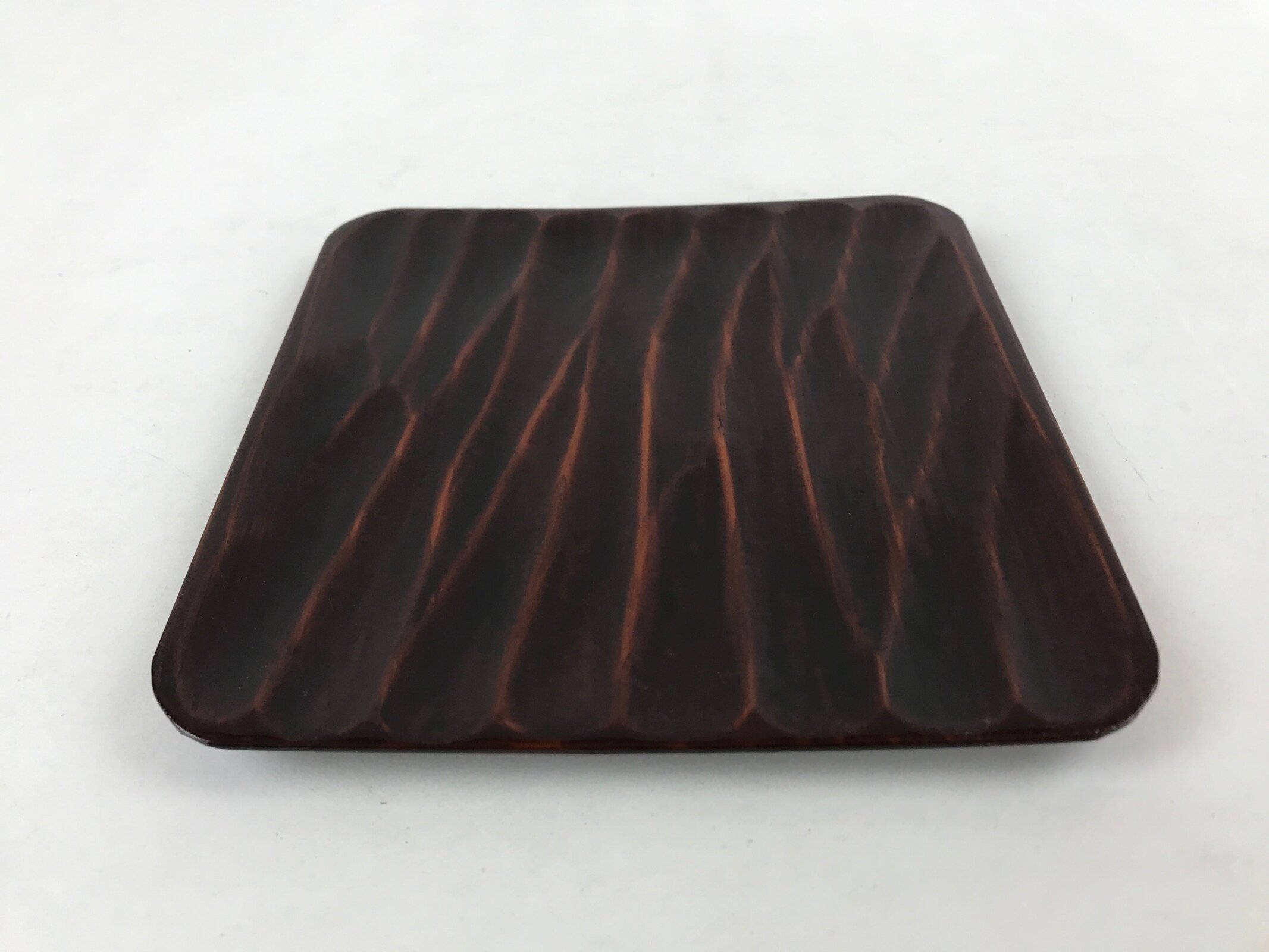 Japanese Lacquered Wooden Meimeizara Square Plate Vtg Sara Carved Pattern L44