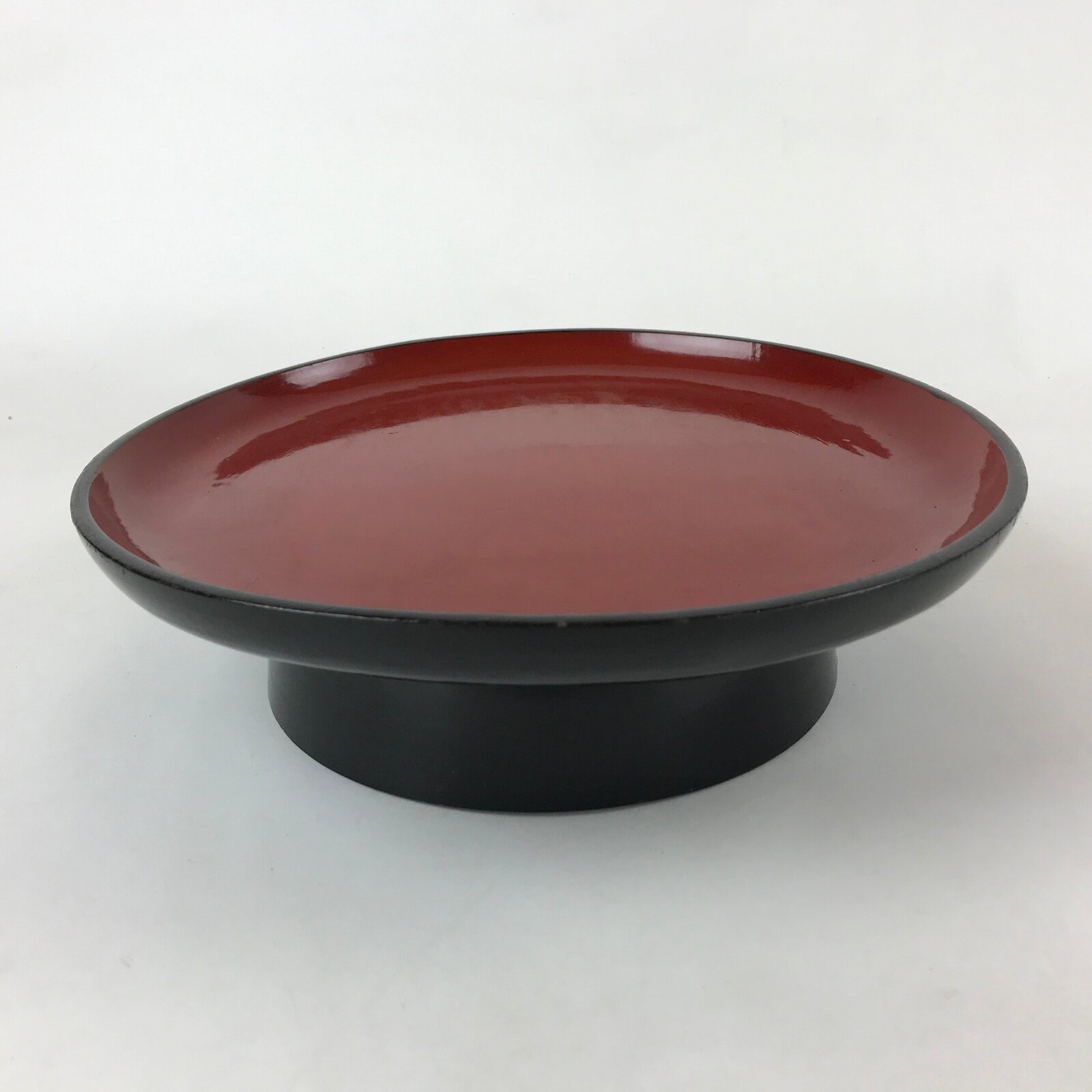 Japanese Lacquered Wooden Round Serving Stand Vtg Red Black Plate W/ Leg L78