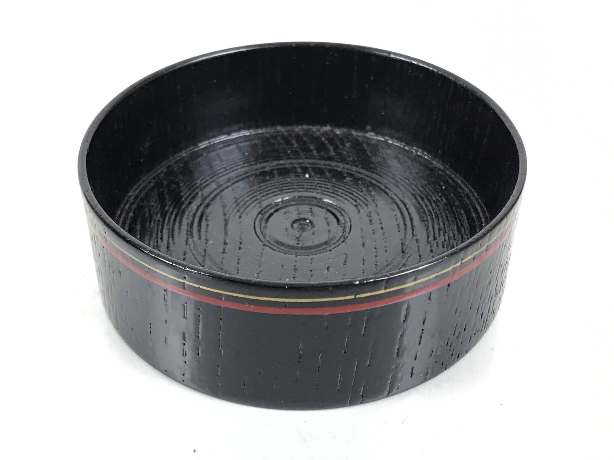Japanese Lacquered Wooden Sake Snack Cup Vtg Kobachi Bowl Black Gold Red L525