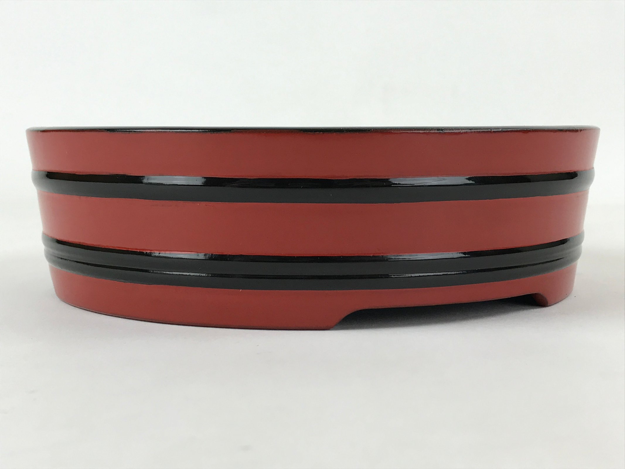 Japanese Lacquered Wooden Serving Dish Vtg Sushioke Tray Bowl Red Black L84
