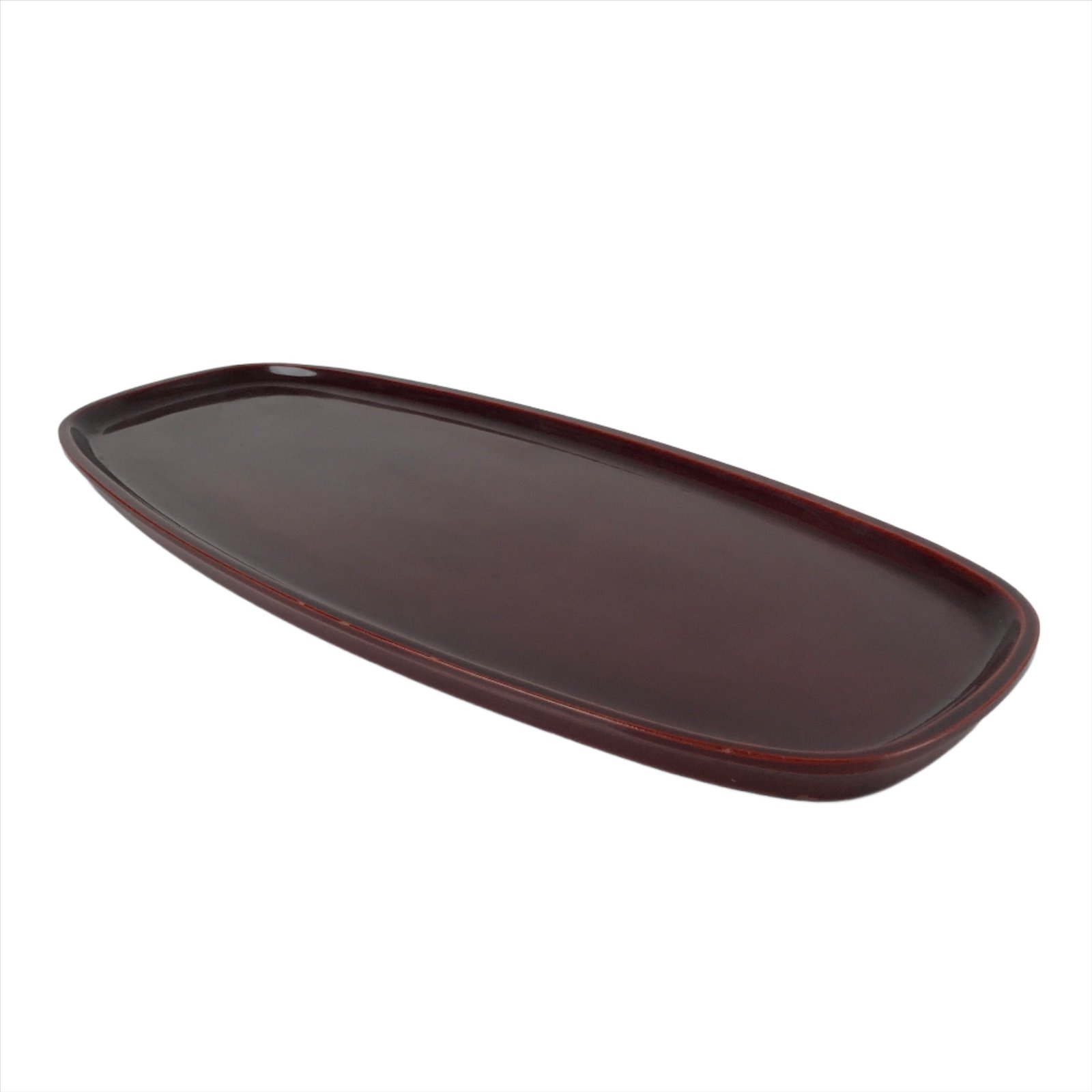 Japanese Lacquered Wooden Serving Tray Obon Vtg Long Shunkei Nuri Brown L141