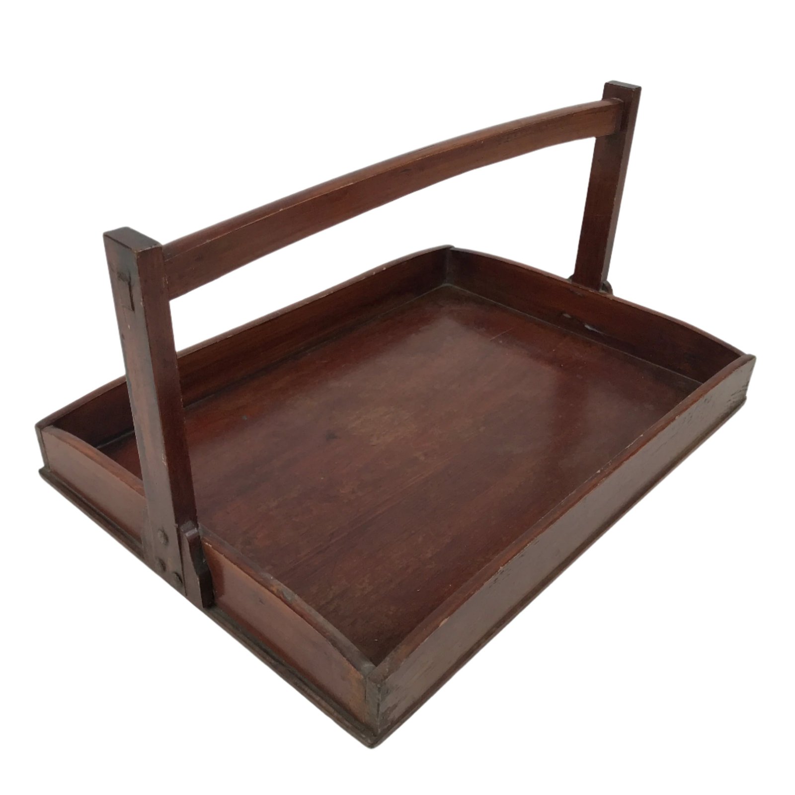 Japanese Lacquered Wooden Serving Tray Obon Vtg Rectangle Brown Handle L489