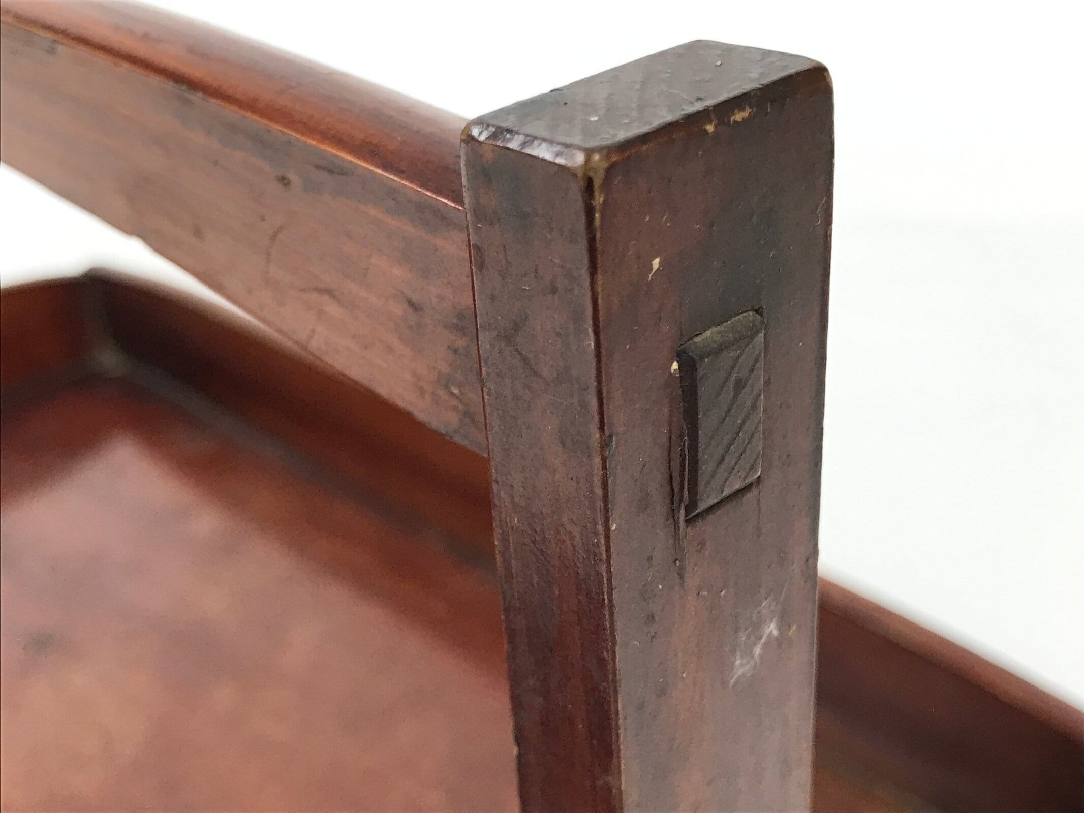 Japanese Lacquered Wooden Serving Tray Obon Vtg Rectangle Brown Handle L489