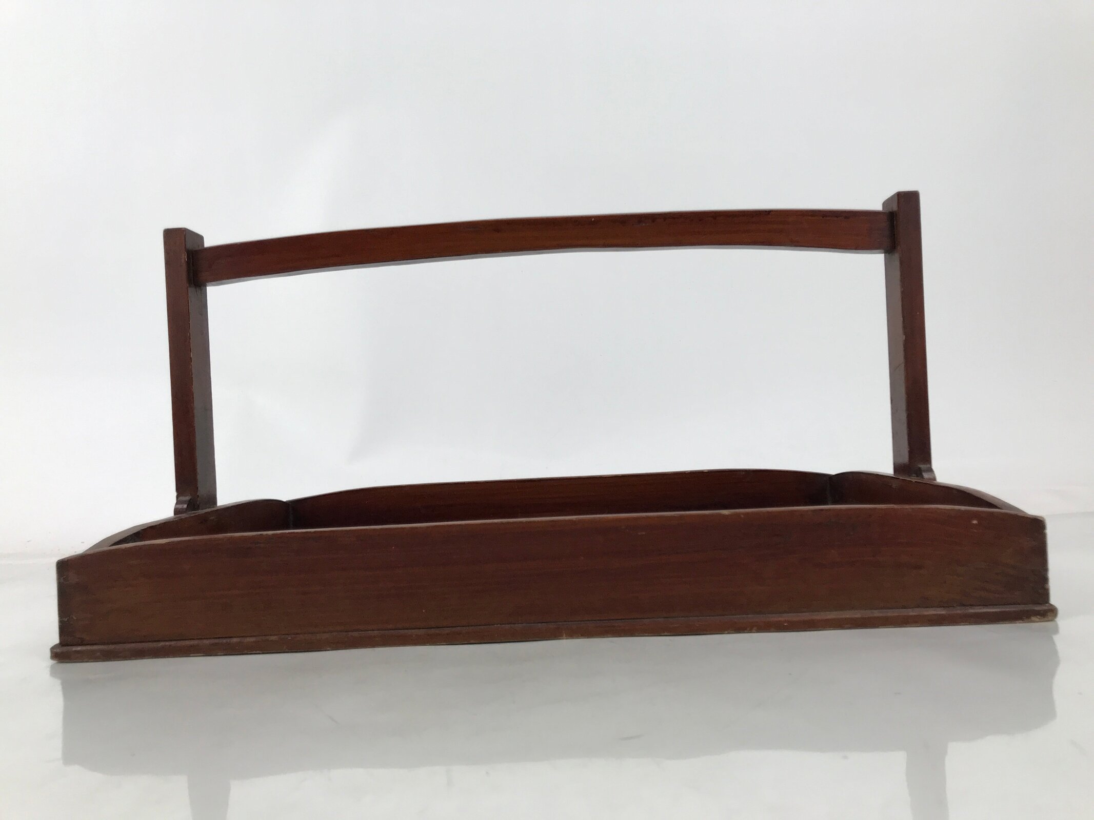 Japanese Lacquered Wooden Serving Tray Obon Vtg Rectangle Brown Handle L489