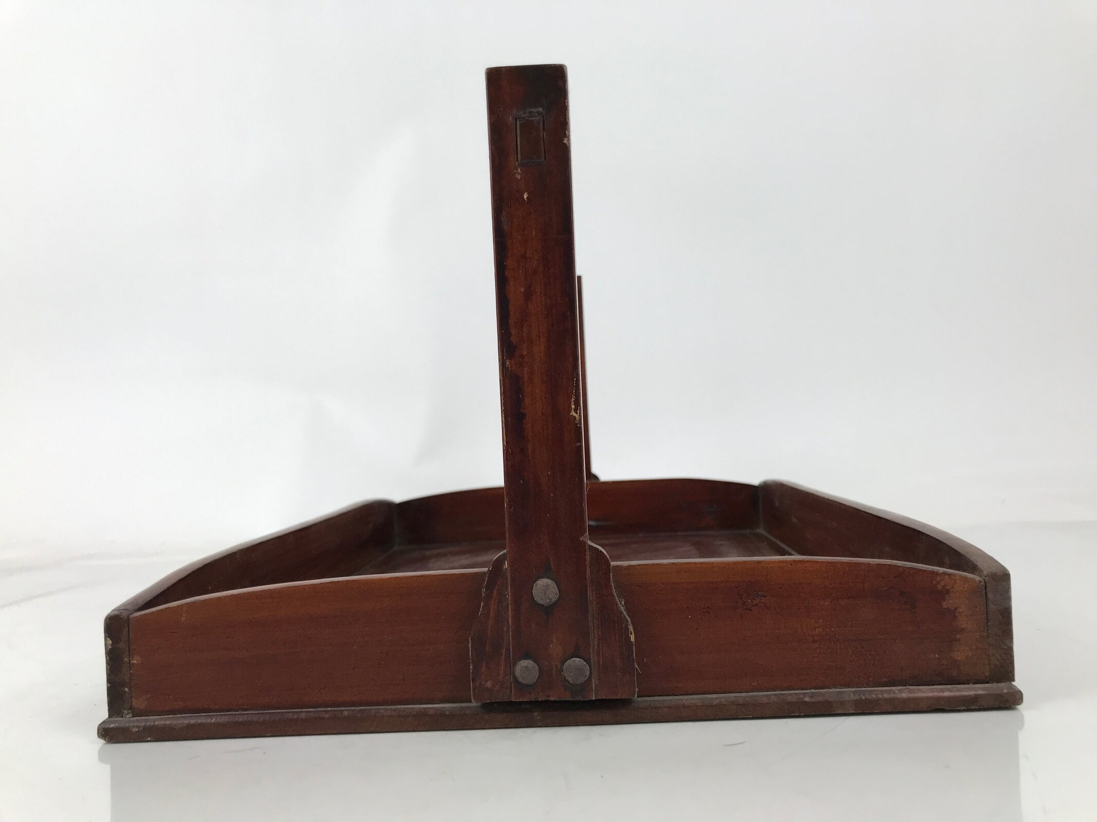 Japanese Lacquered Wooden Serving Tray Obon Vtg Rectangle Brown Handle L489