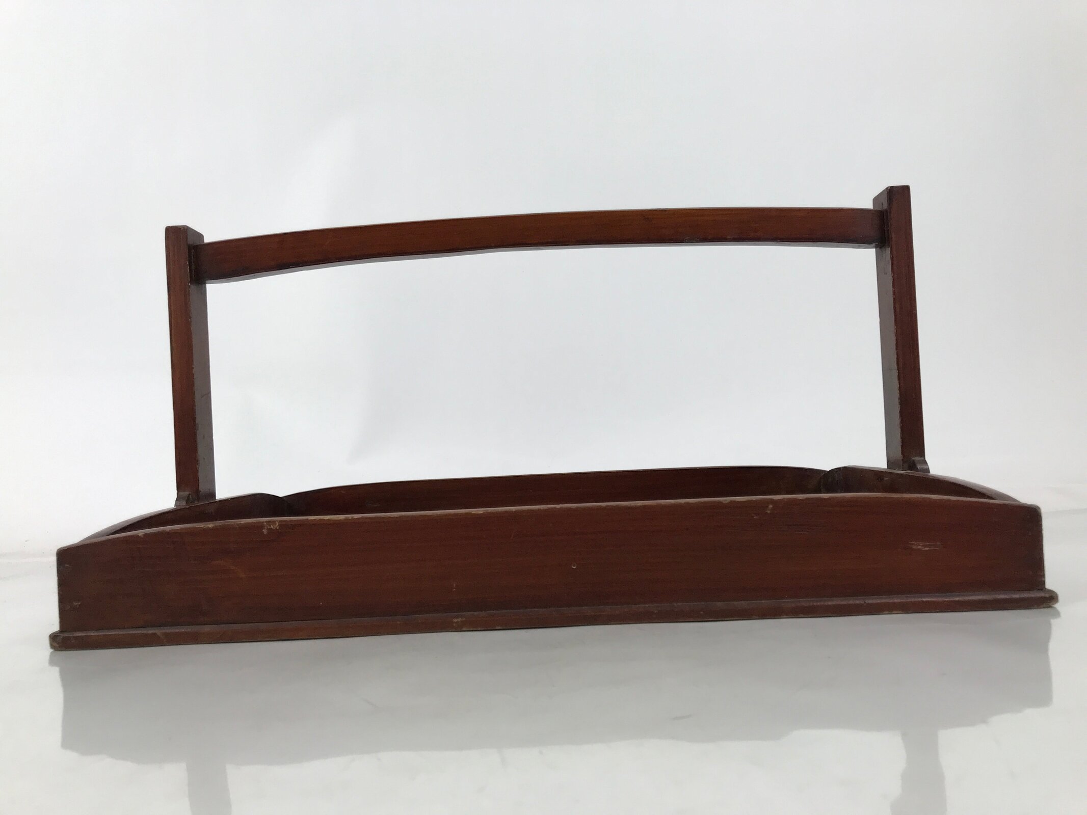 Japanese Lacquered Wooden Serving Tray Obon Vtg Rectangle Brown Handle L489