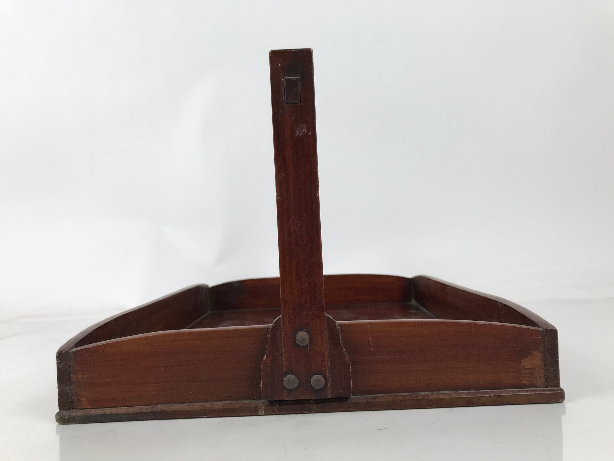 Japanese Lacquered Wooden Serving Tray Obon Vtg Rectangle Brown Handle L489