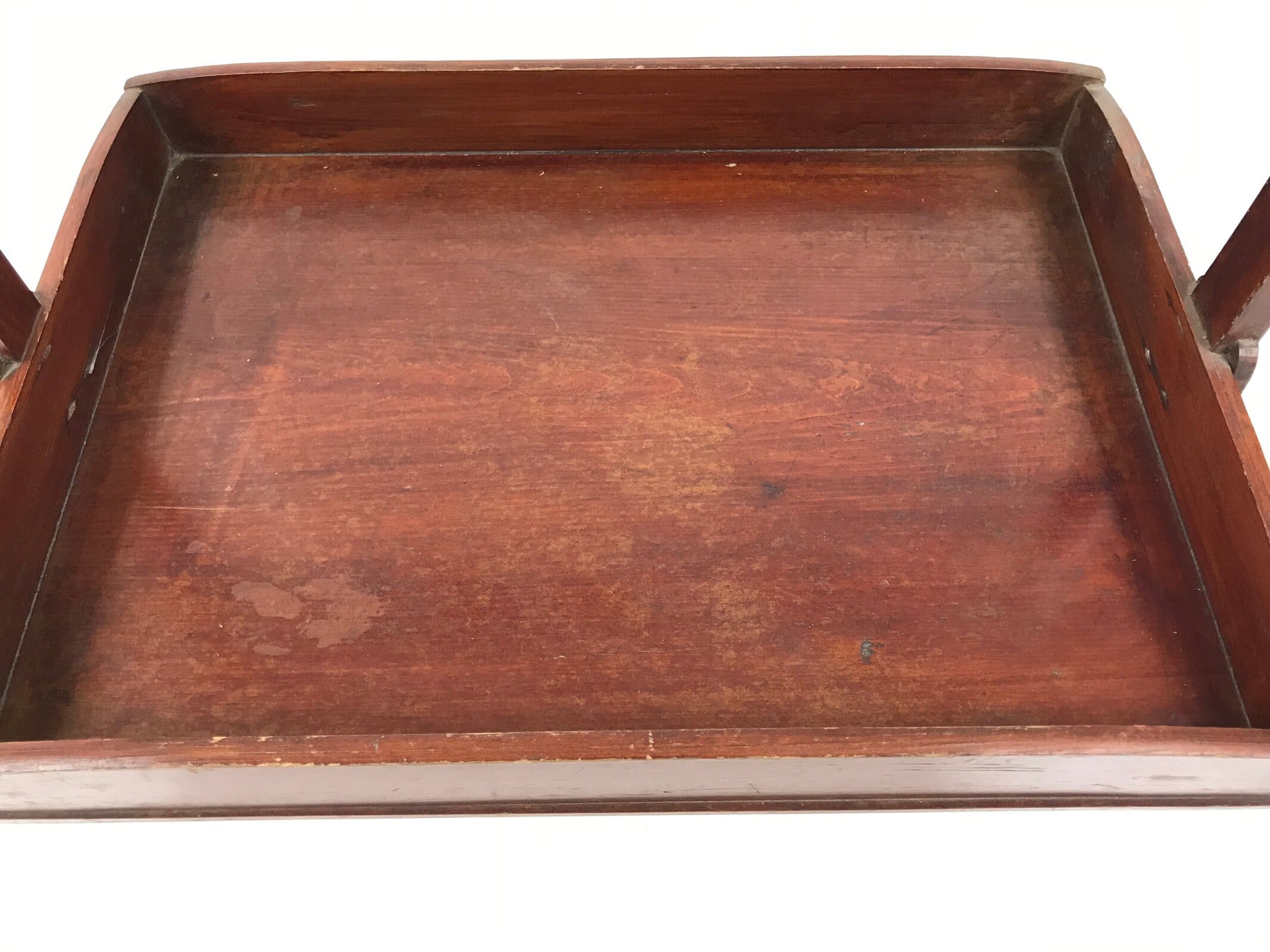 Japanese Lacquered Wooden Serving Tray Obon Vtg Rectangle Brown Handle L489