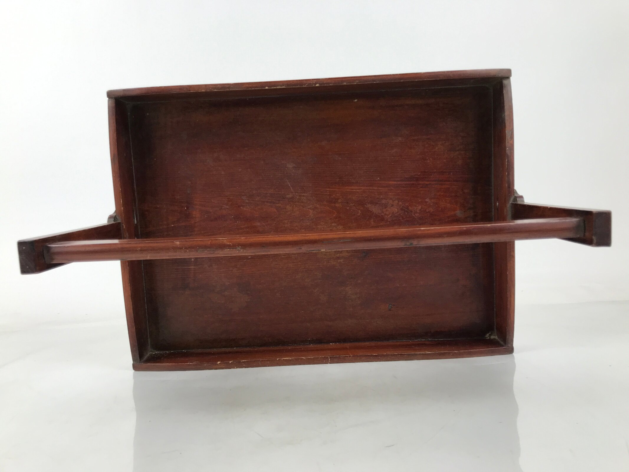 Japanese Lacquered Wooden Serving Tray Obon Vtg Rectangle Brown Handle L489