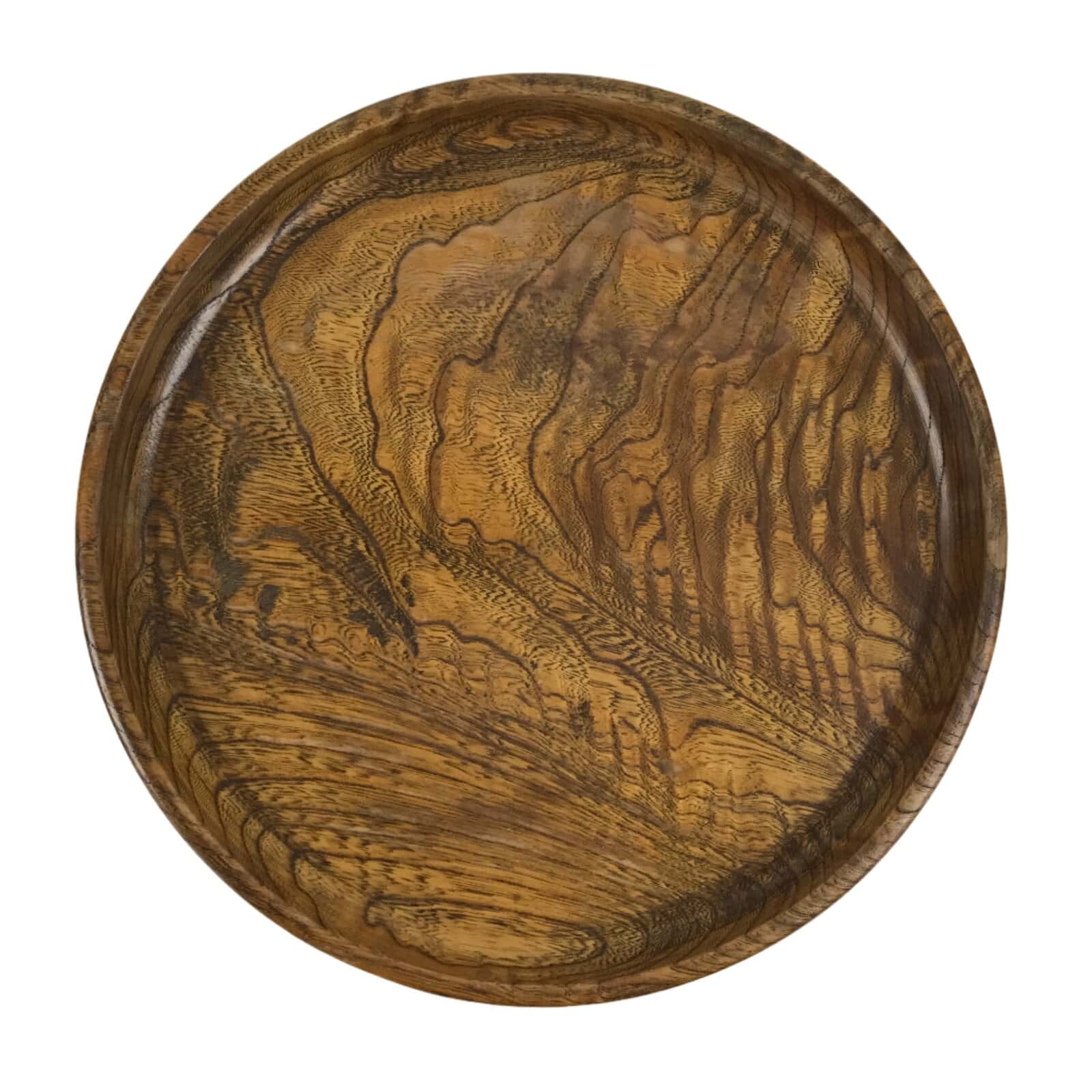 Japanese Lacquered Wooden Serving Tray Obon Vtg Round Brown Grain Medium L457