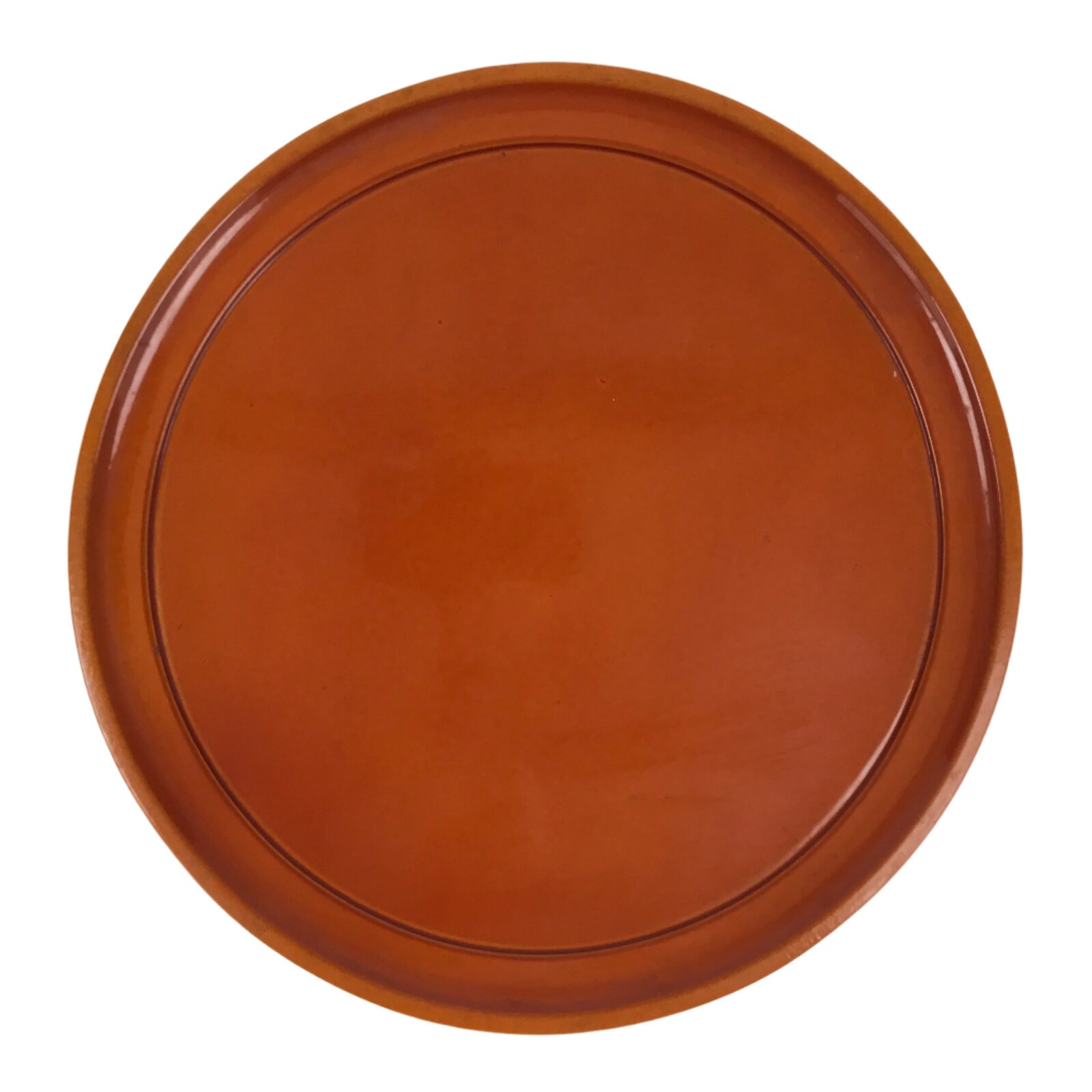 Japanese Lacquered Wooden Serving Tray Obon Vtg Round Orange Brown Glossy L455