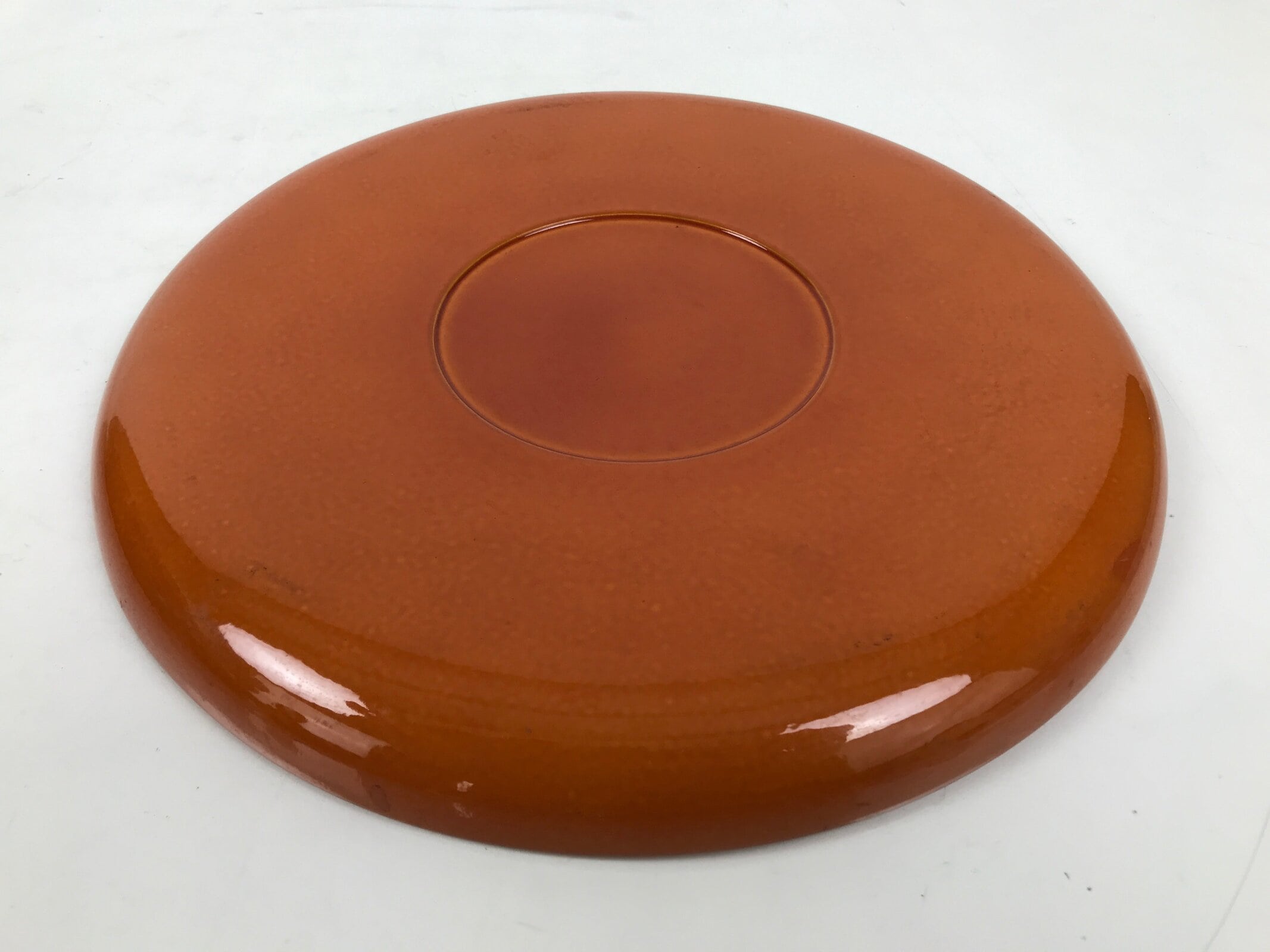 Japanese Lacquered Wooden Serving Tray Obon Vtg Round Orange Brown Glossy L455