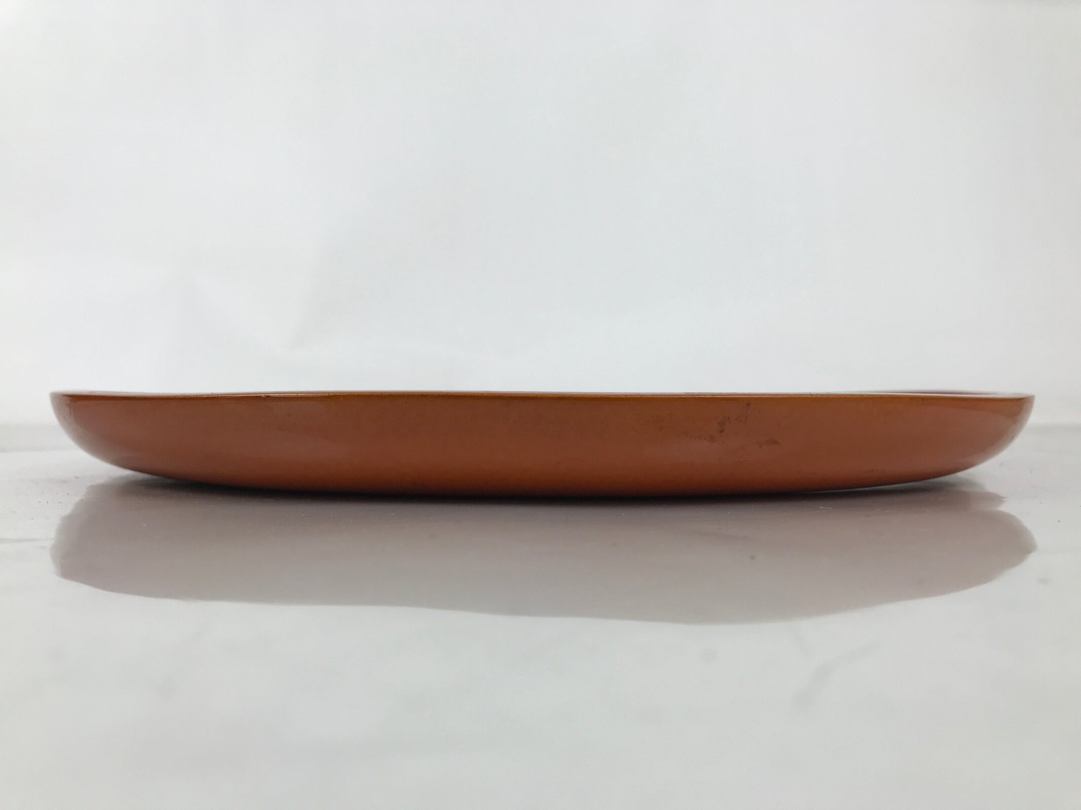 Japanese Lacquered Wooden Serving Tray Obon Vtg Round Orange Brown Glossy L455