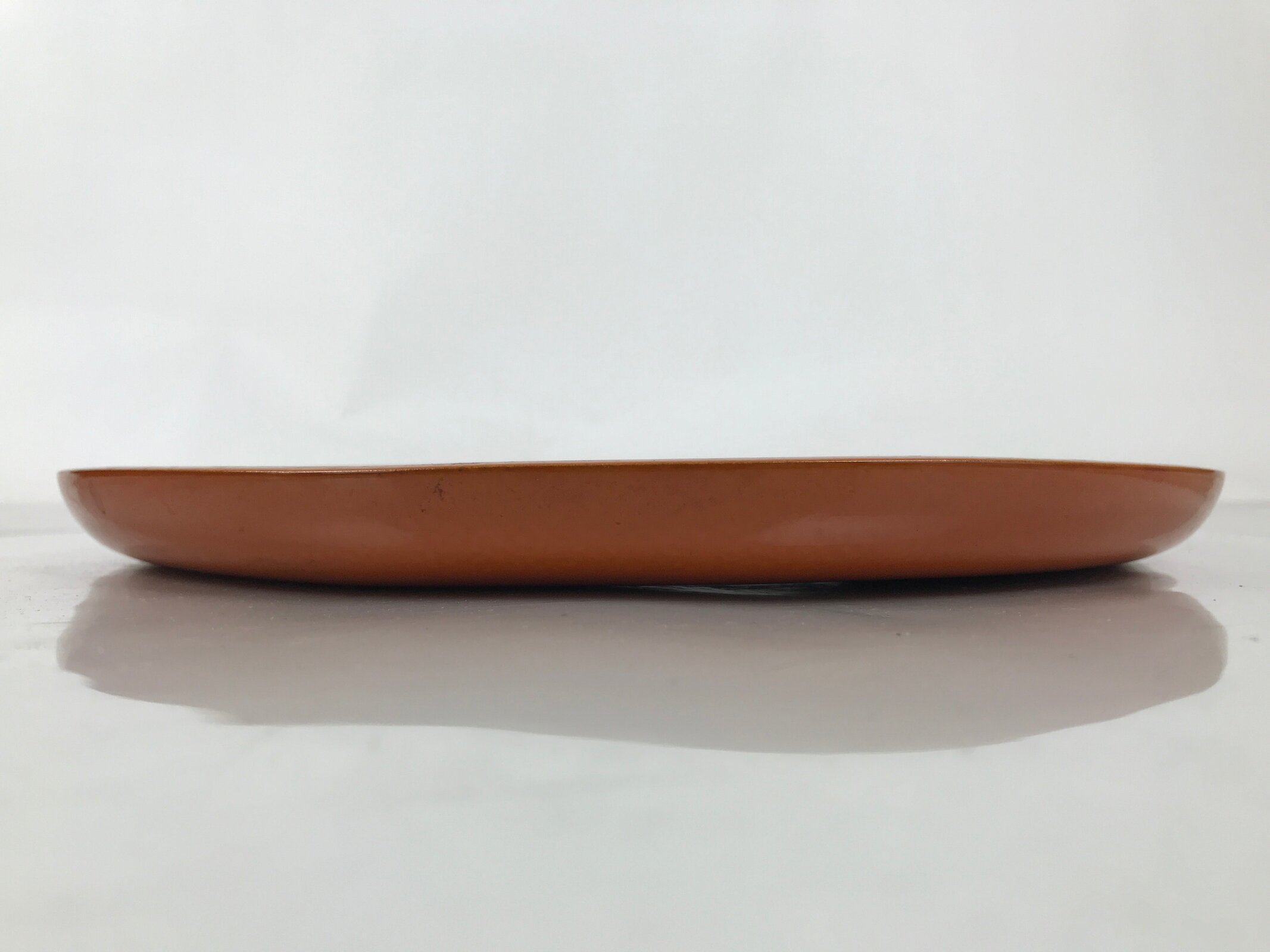 Japanese Lacquered Wooden Serving Tray Obon Vtg Round Orange Brown Glossy L455