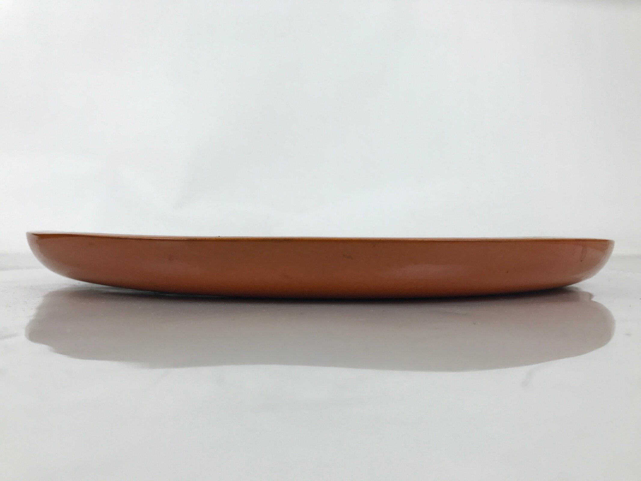 Japanese Lacquered Wooden Serving Tray Obon Vtg Round Orange Brown Glossy L455
