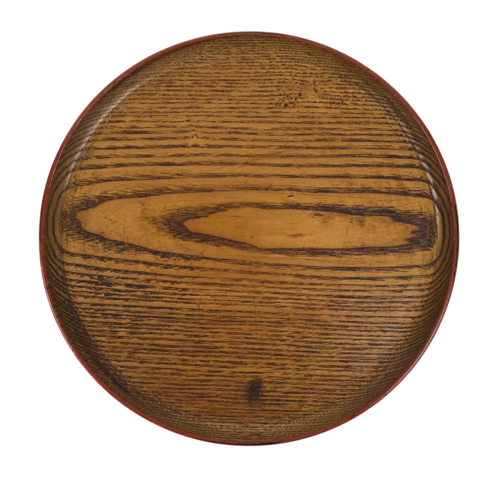 Japanese Lacquered Wooden Serving Tray Obon Vtg Round Red Black Brown L453