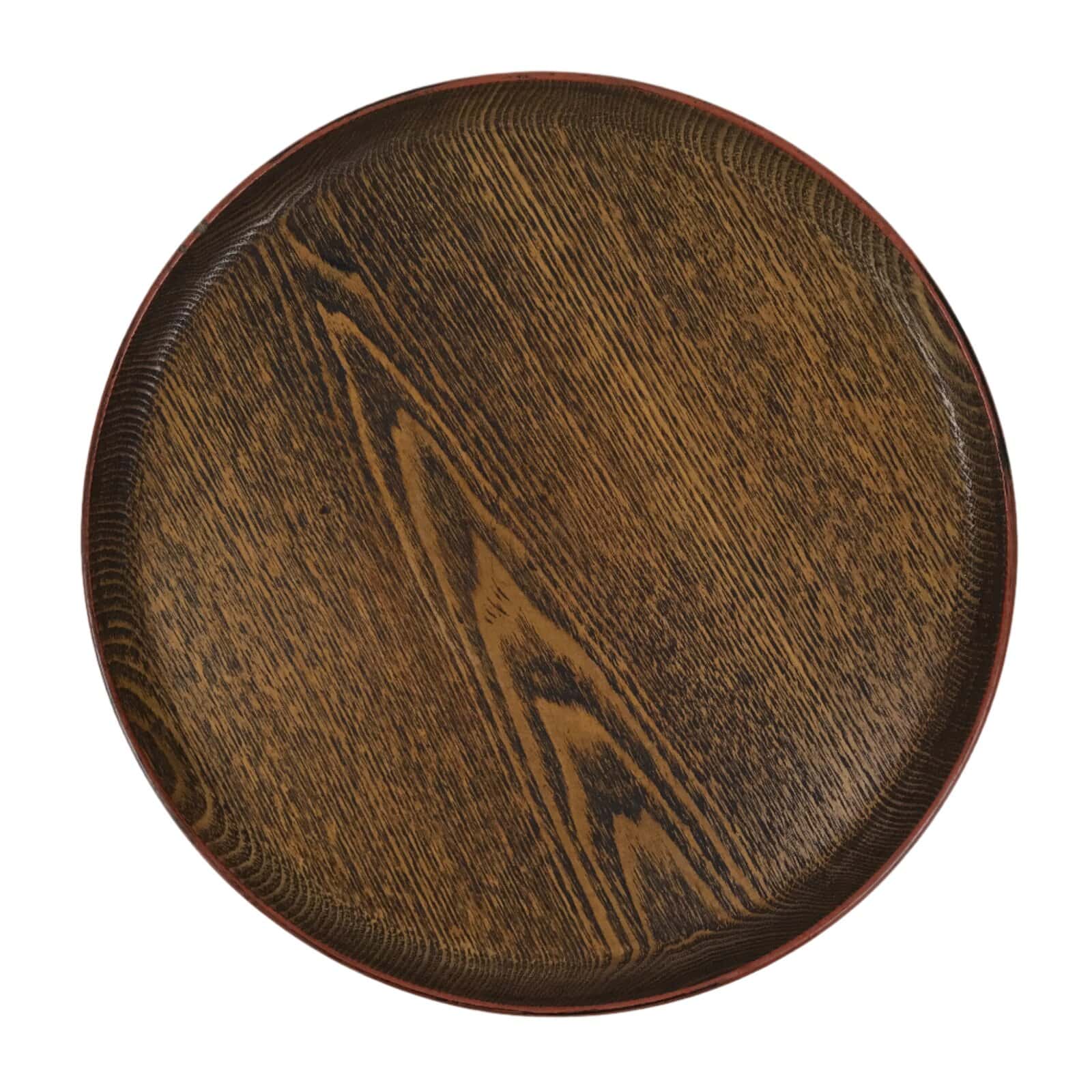 Japanese Lacquered Wooden Serving Tray Obon Vtg Round Red Black Brown L454