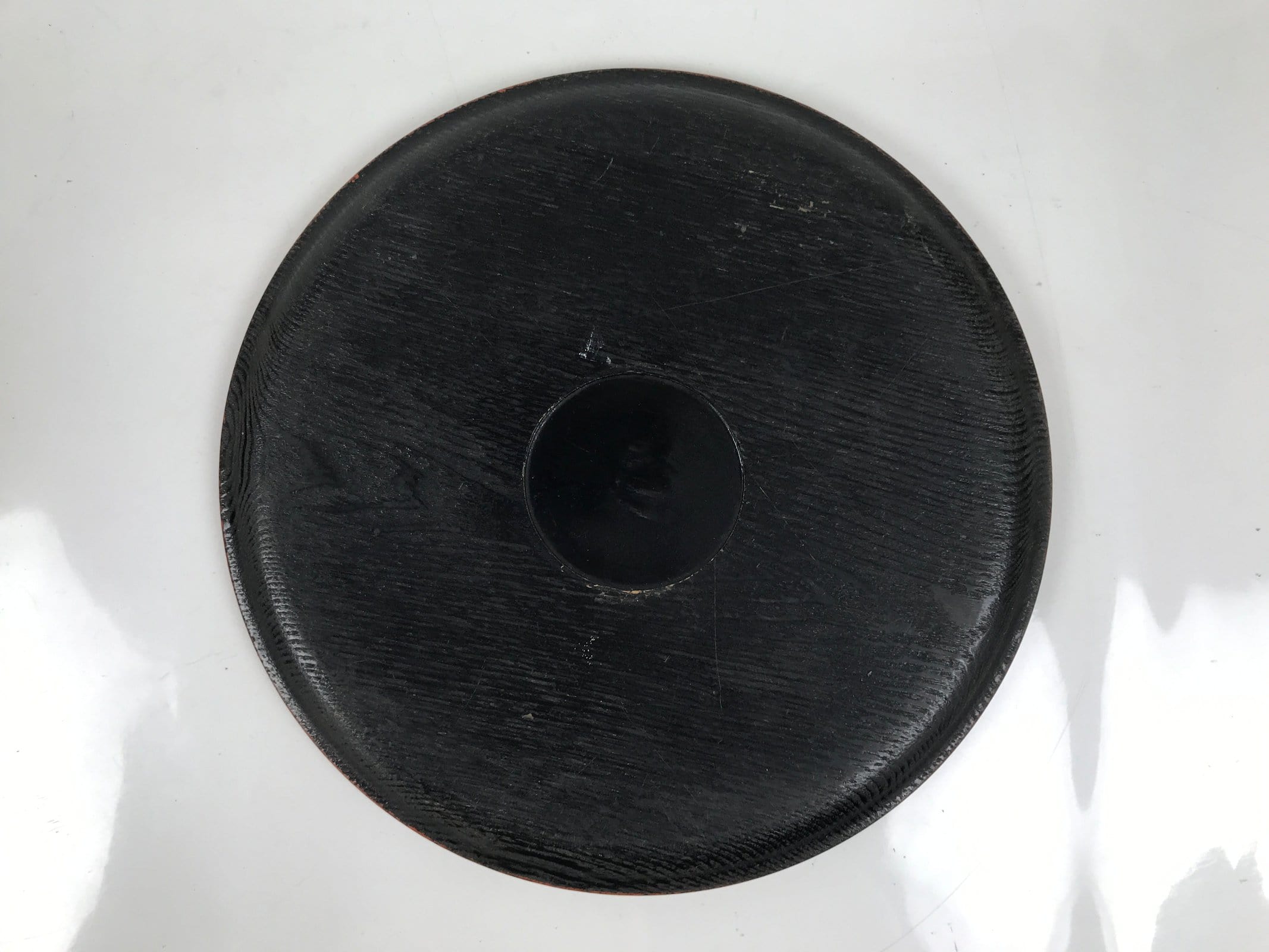 Japanese Lacquered Wooden Serving Tray Obon Vtg Round Red Black Brown L454