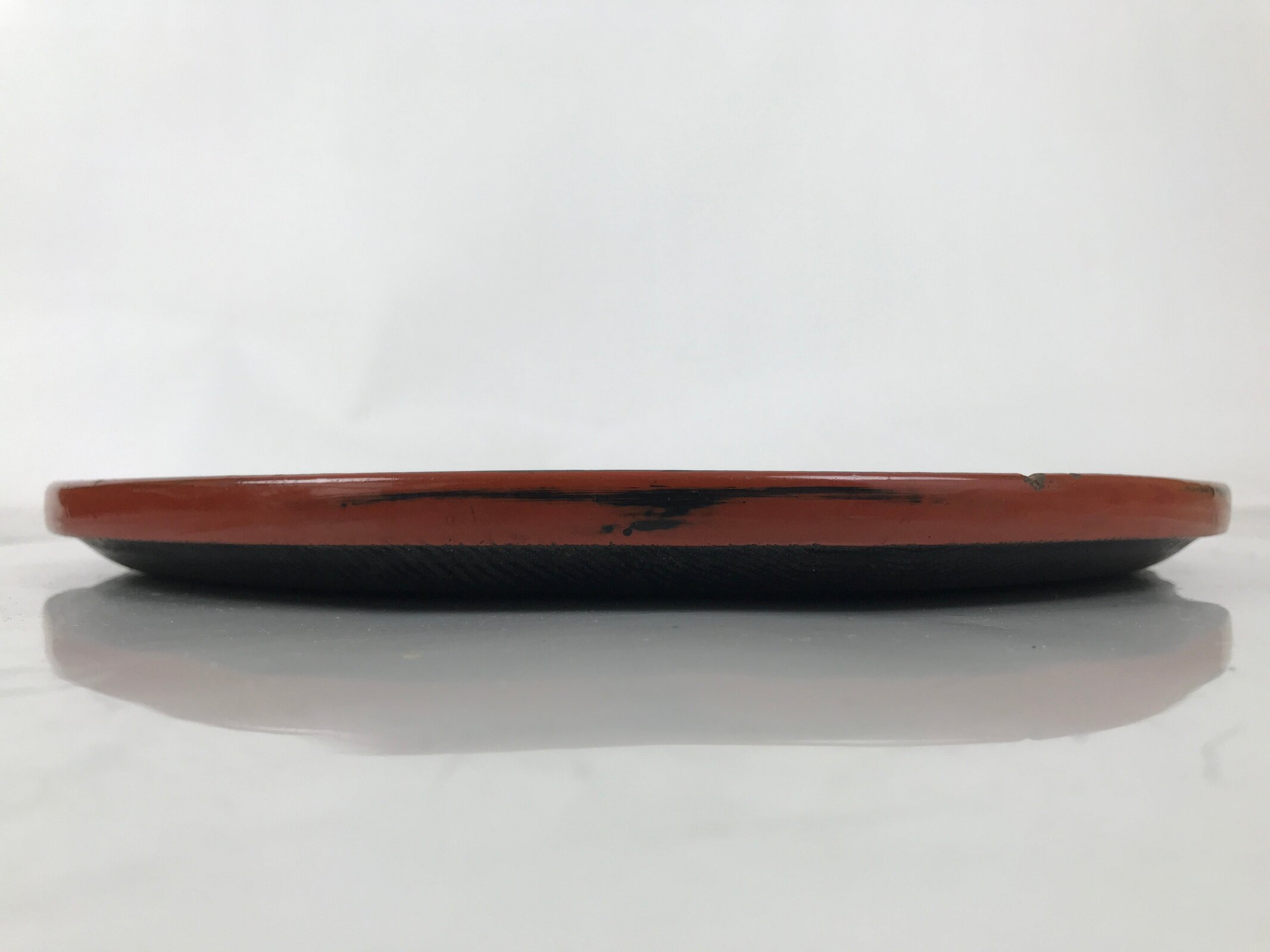 Japanese Lacquered Wooden Serving Tray Obon Vtg Round Red Black Brown L454