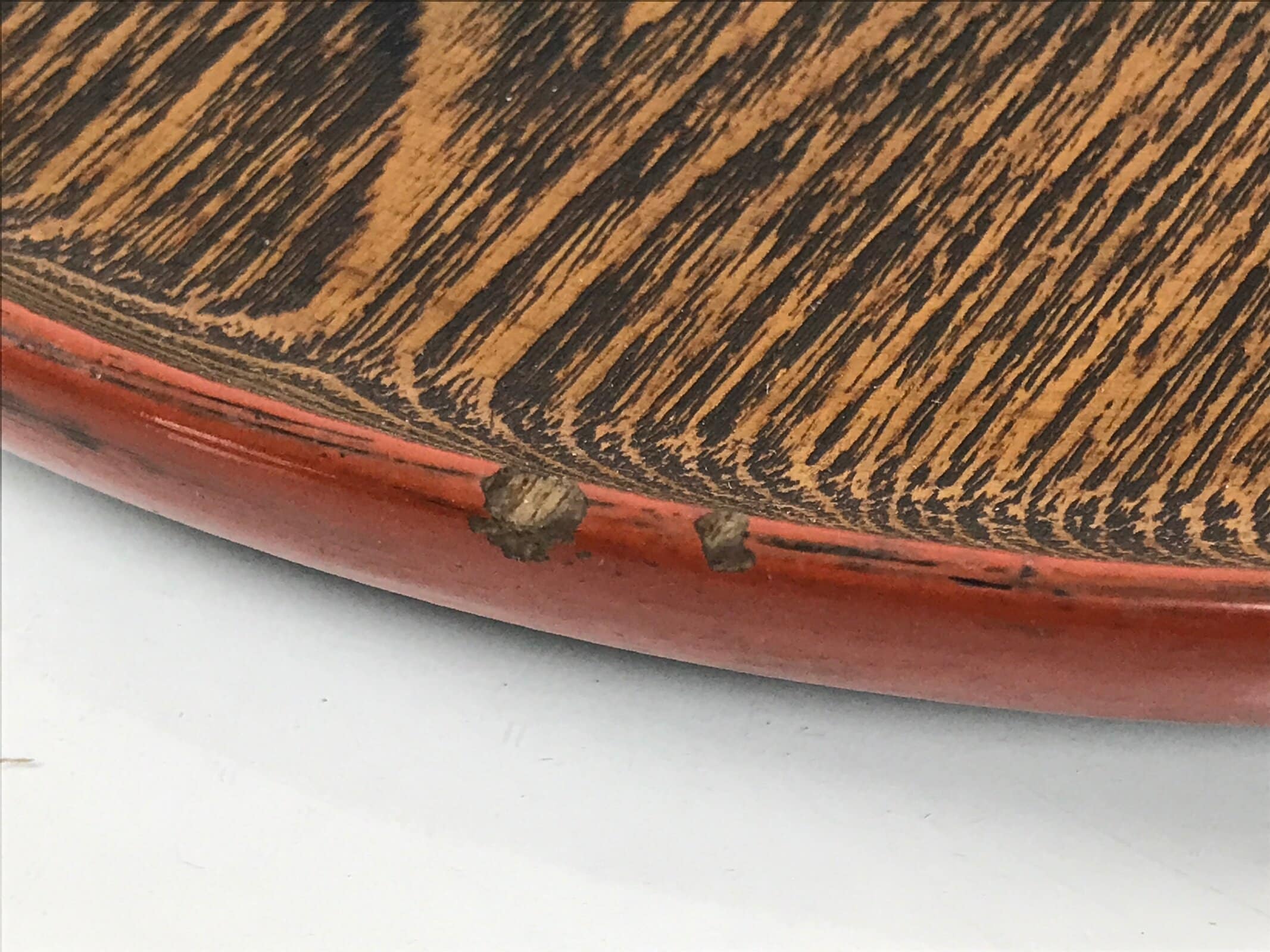 Japanese Lacquered Wooden Serving Tray Obon Vtg Round Red Black Brown L454
