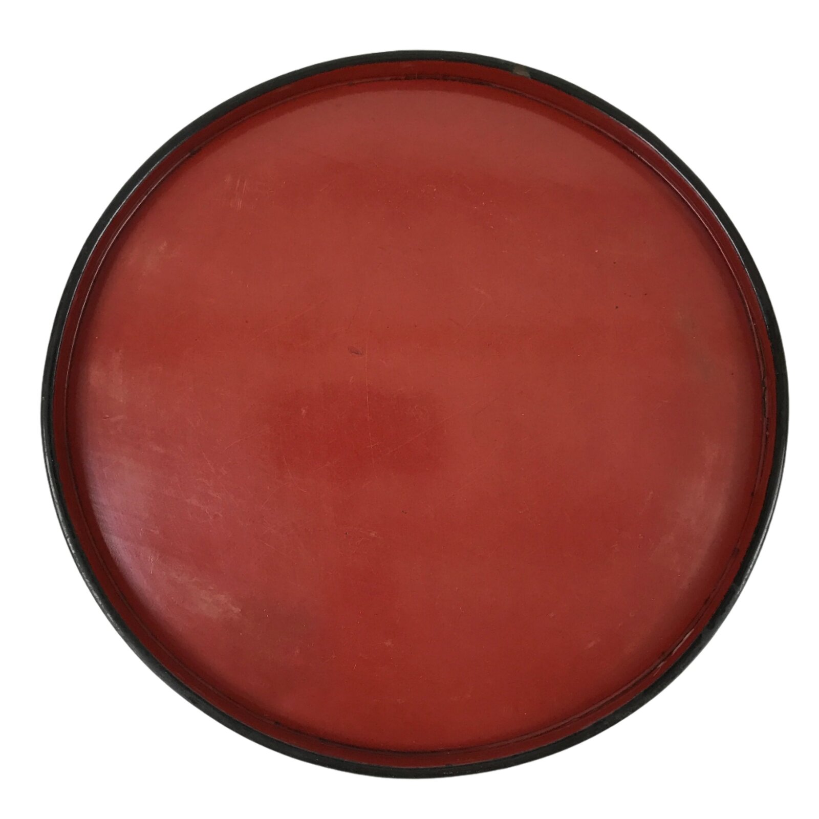 Japanese Lacquered Wooden Serving Tray Obon Vtg Round Red Vermilion Black L382