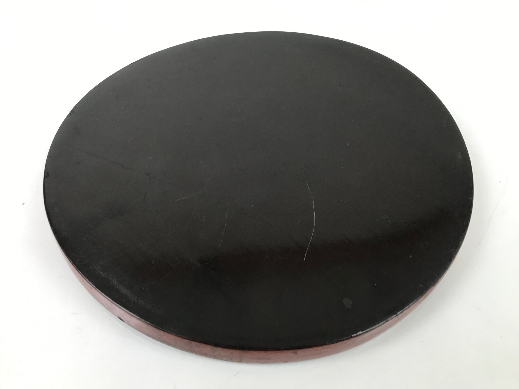 Japanese Lacquered Wooden Serving Tray Obon Vtg Round Red Vermilion Black L382