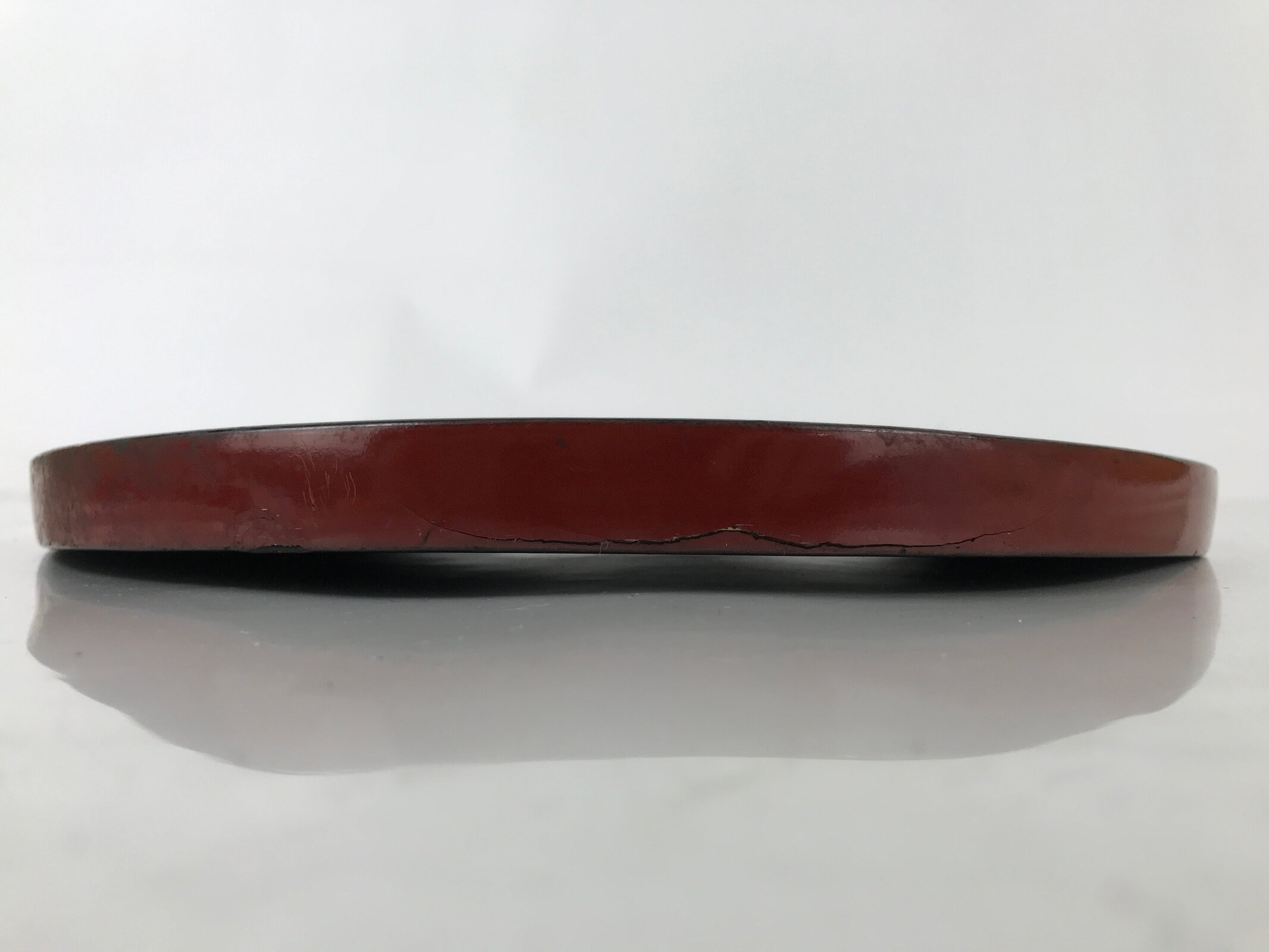 Japanese Lacquered Wooden Serving Tray Obon Vtg Round Red Vermilion Black L382