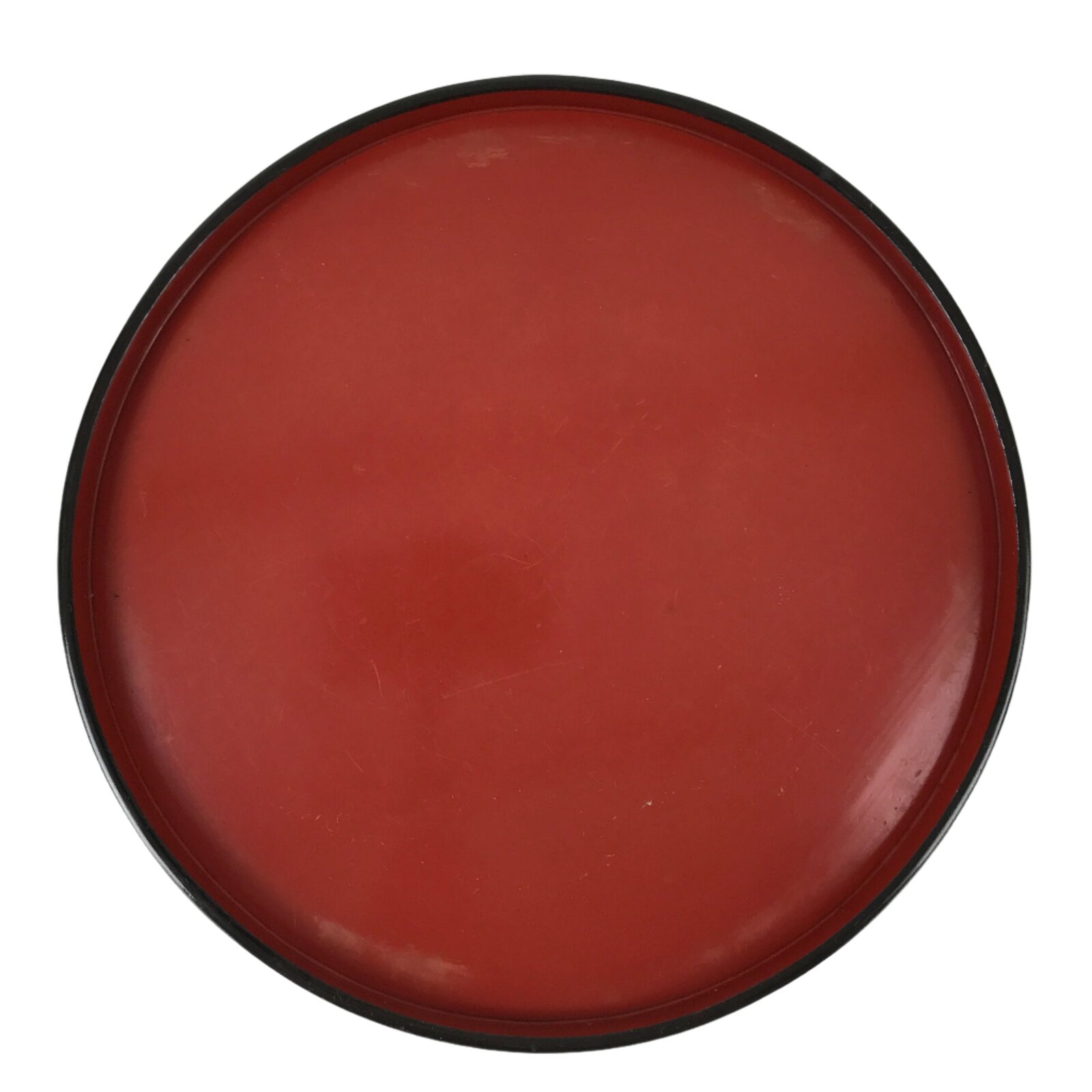 Japanese Lacquered Wooden Serving Tray Obon Vtg Round Red Vermilion Black L383