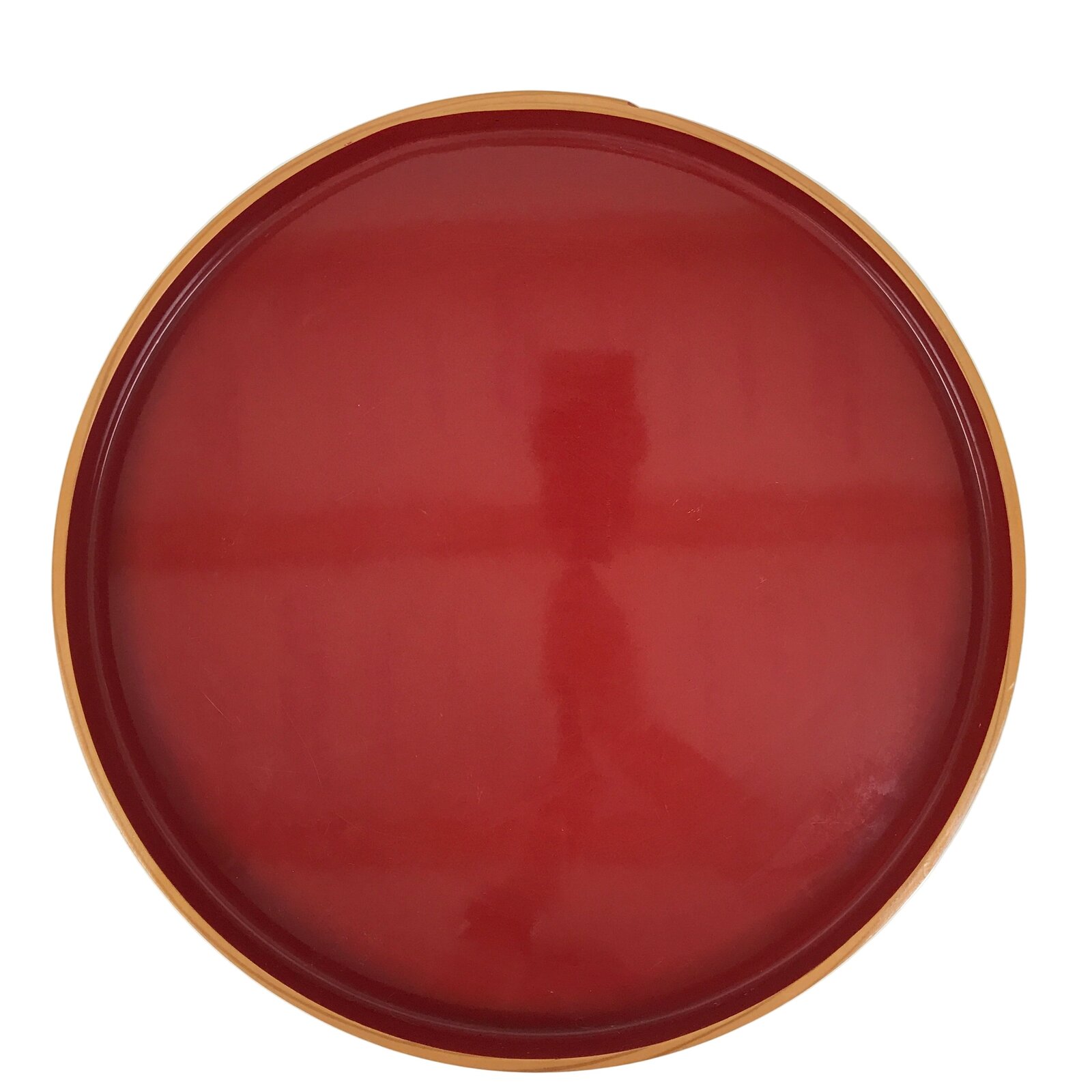 Japanese Lacquered Wooden Serving Tray Obon Vtg Round Red Vermilion Black L551