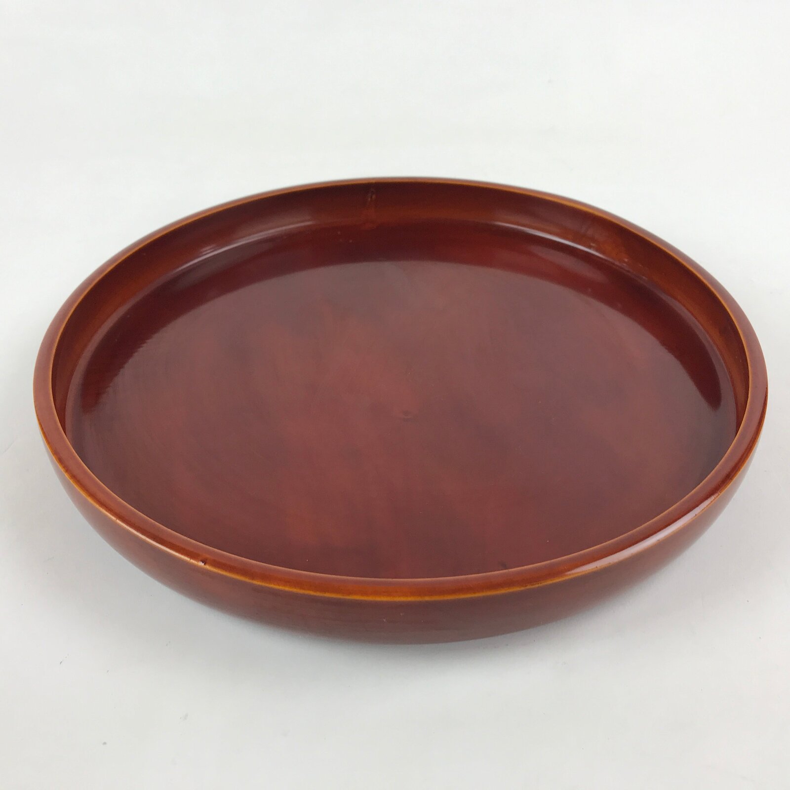 Japanese Lacquered Wooden Serving Tray Vtg Obon Hida Shunkei Brown Round UR900