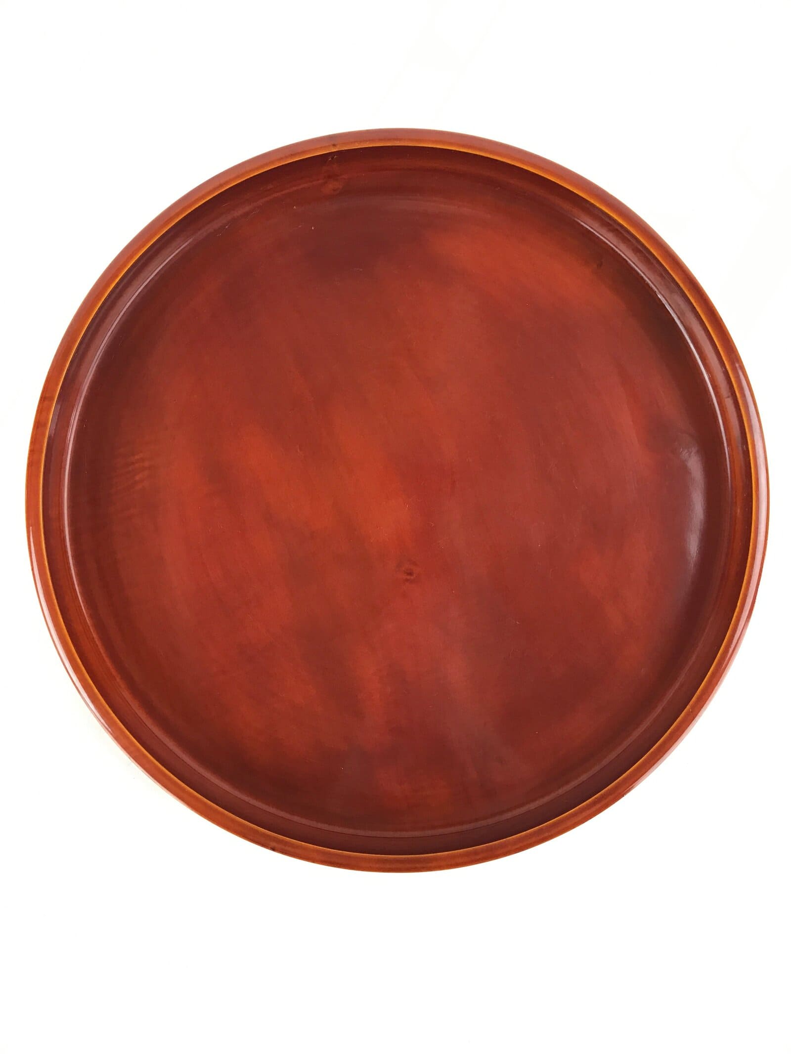 Japanese Lacquered Wooden Serving Tray Vtg Obon Hida Shunkei Brown Round UR900