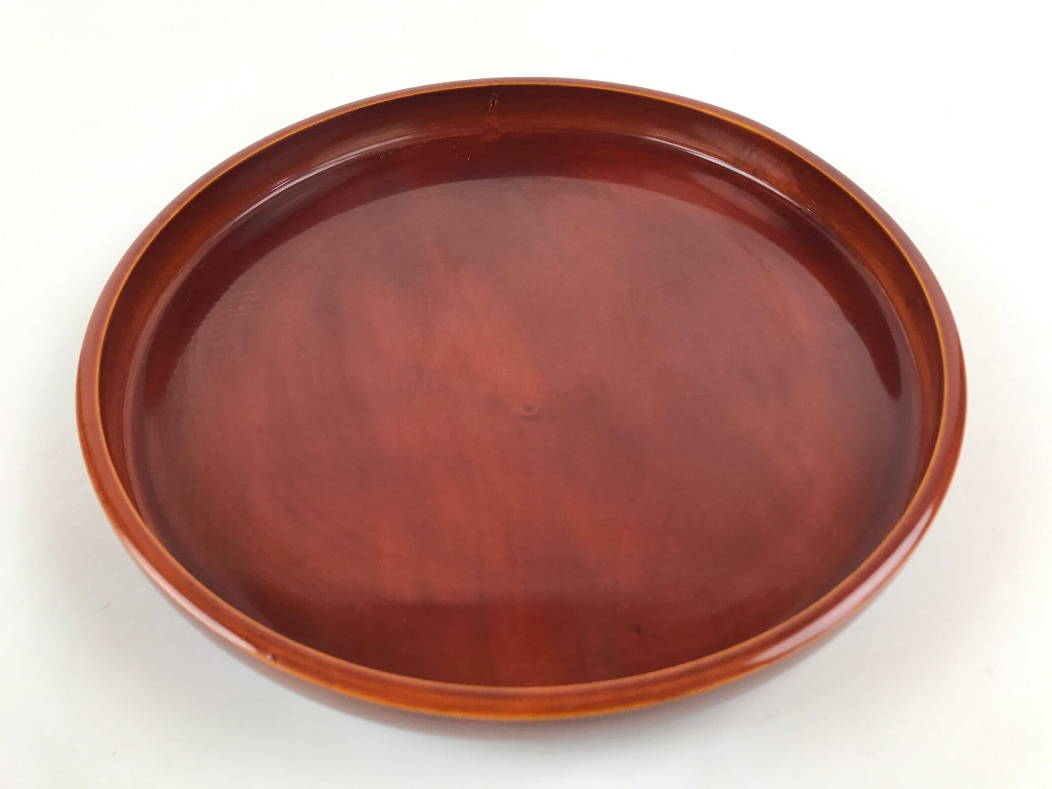 Japanese Lacquered Wooden Serving Tray Vtg Obon Hida Shunkei Brown Round UR900
