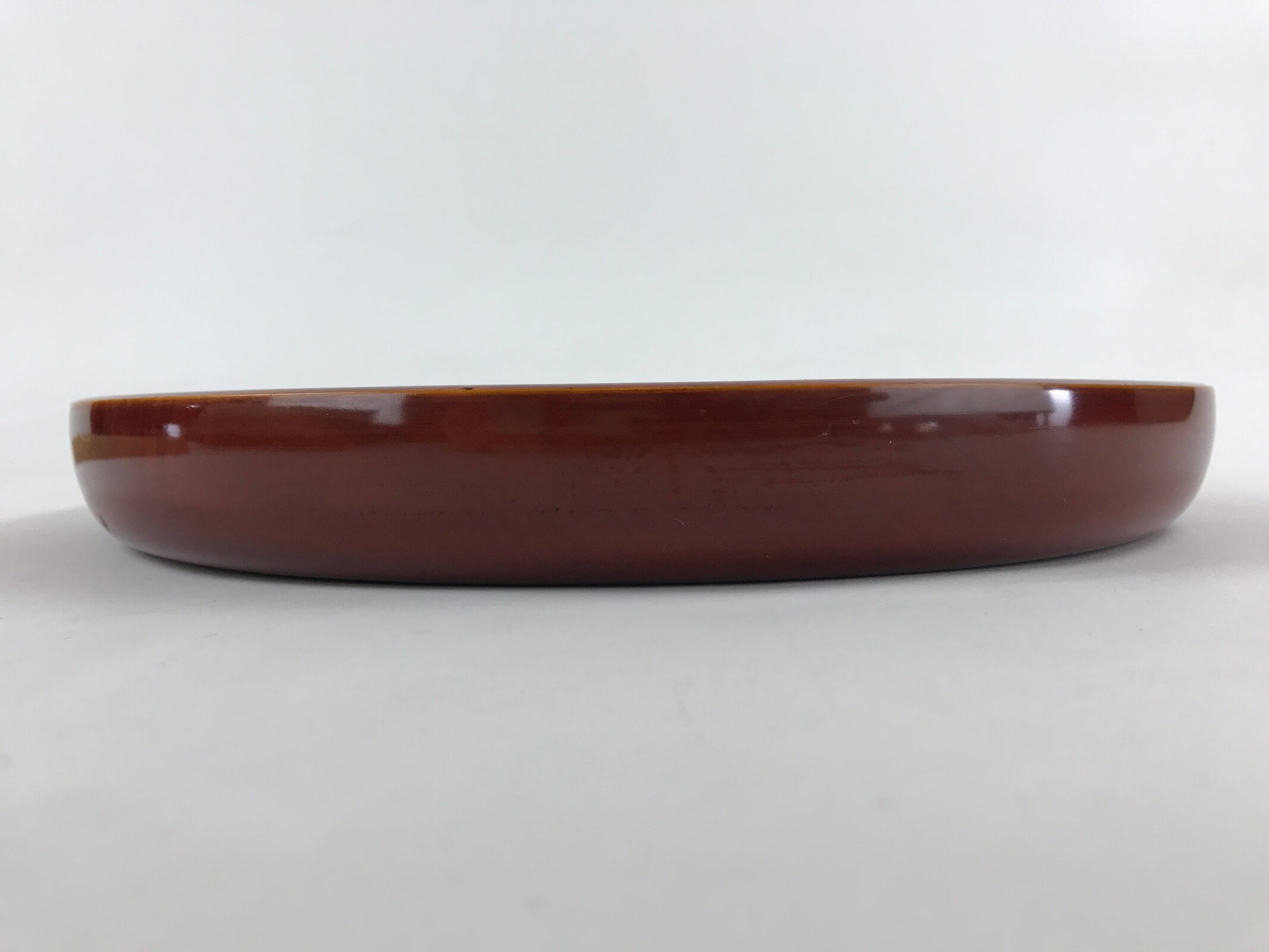 Japanese Lacquered Wooden Serving Tray Vtg Obon Hida Shunkei Brown Round UR900