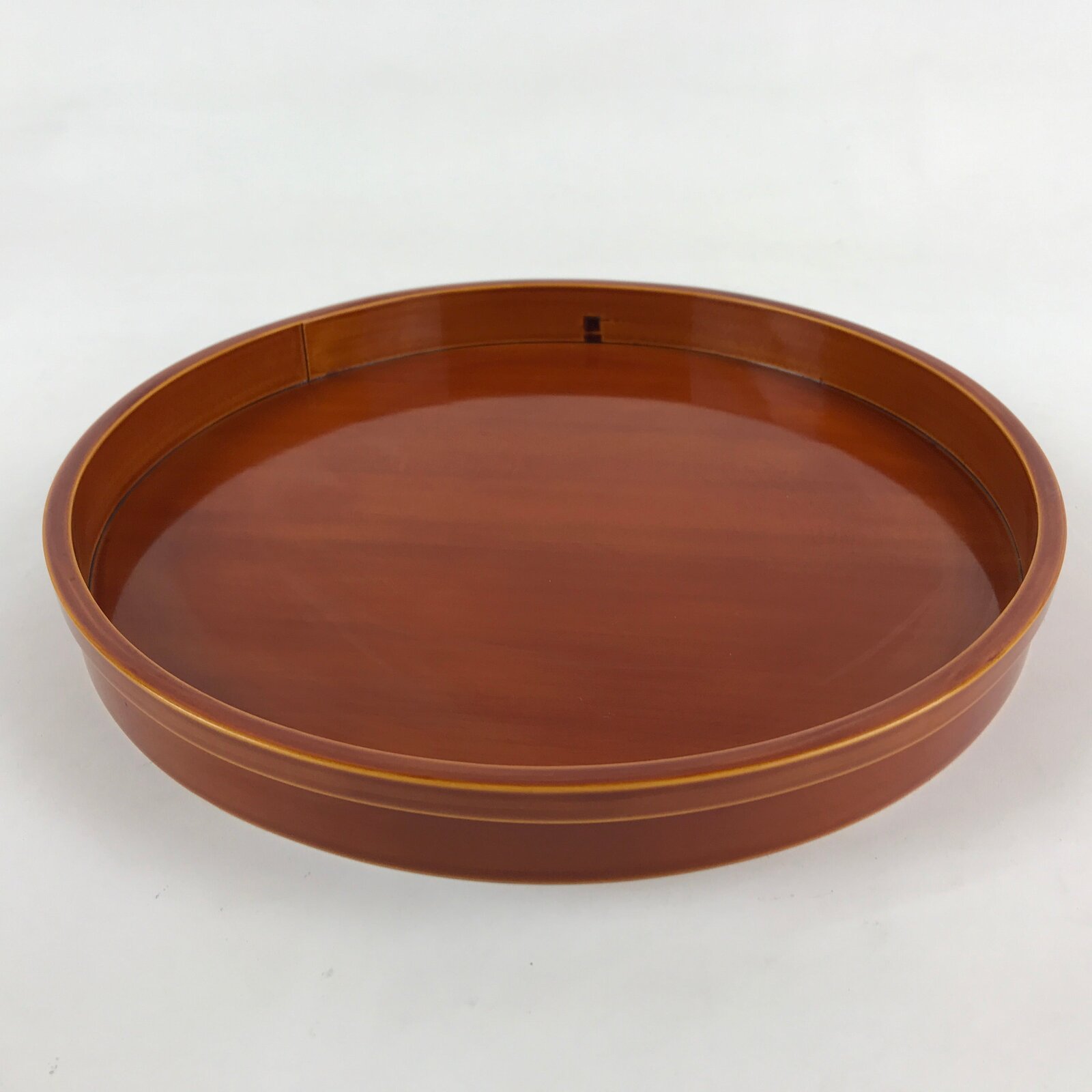 Japanese Lacquered Wooden Serving Tray Vtg Obon Hida Shunkei Brown Round UR901