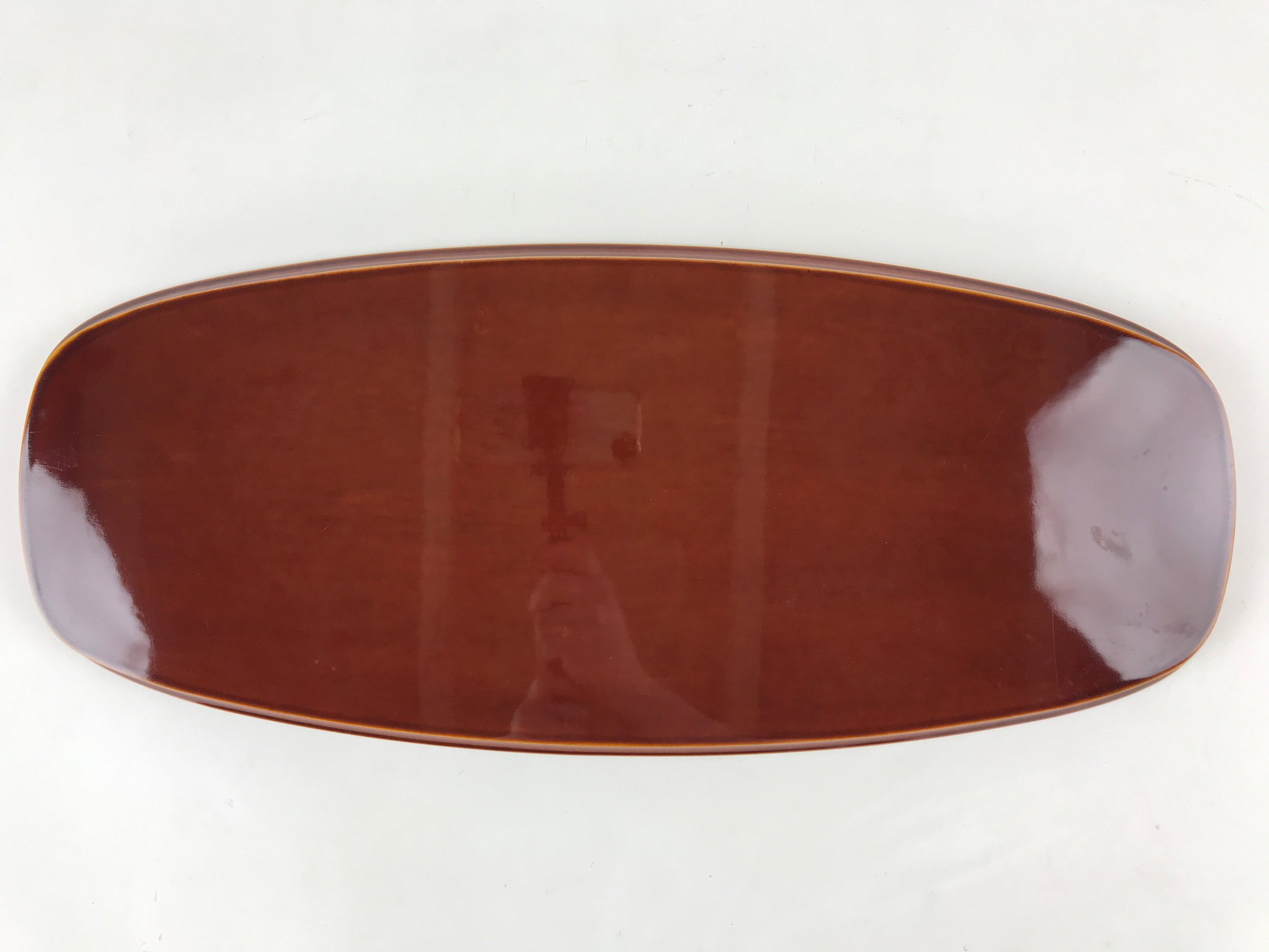 Japanese Lacquered Wooden Serving Tray Vtg Obon Shunkei Nuri Brown Oval UR903