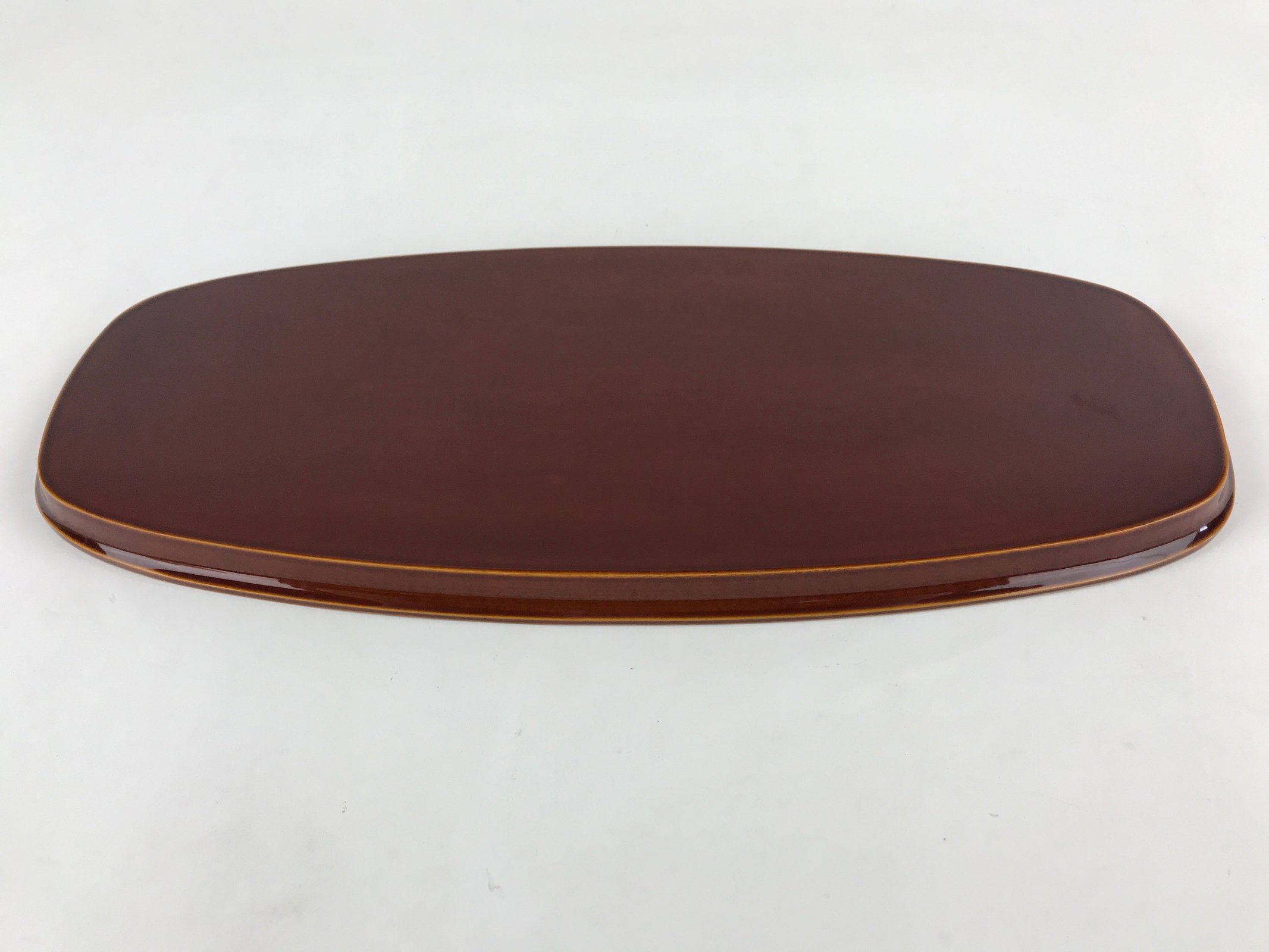 Japanese Lacquered Wooden Serving Tray Vtg Obon Shunkei Nuri Brown Oval UR903