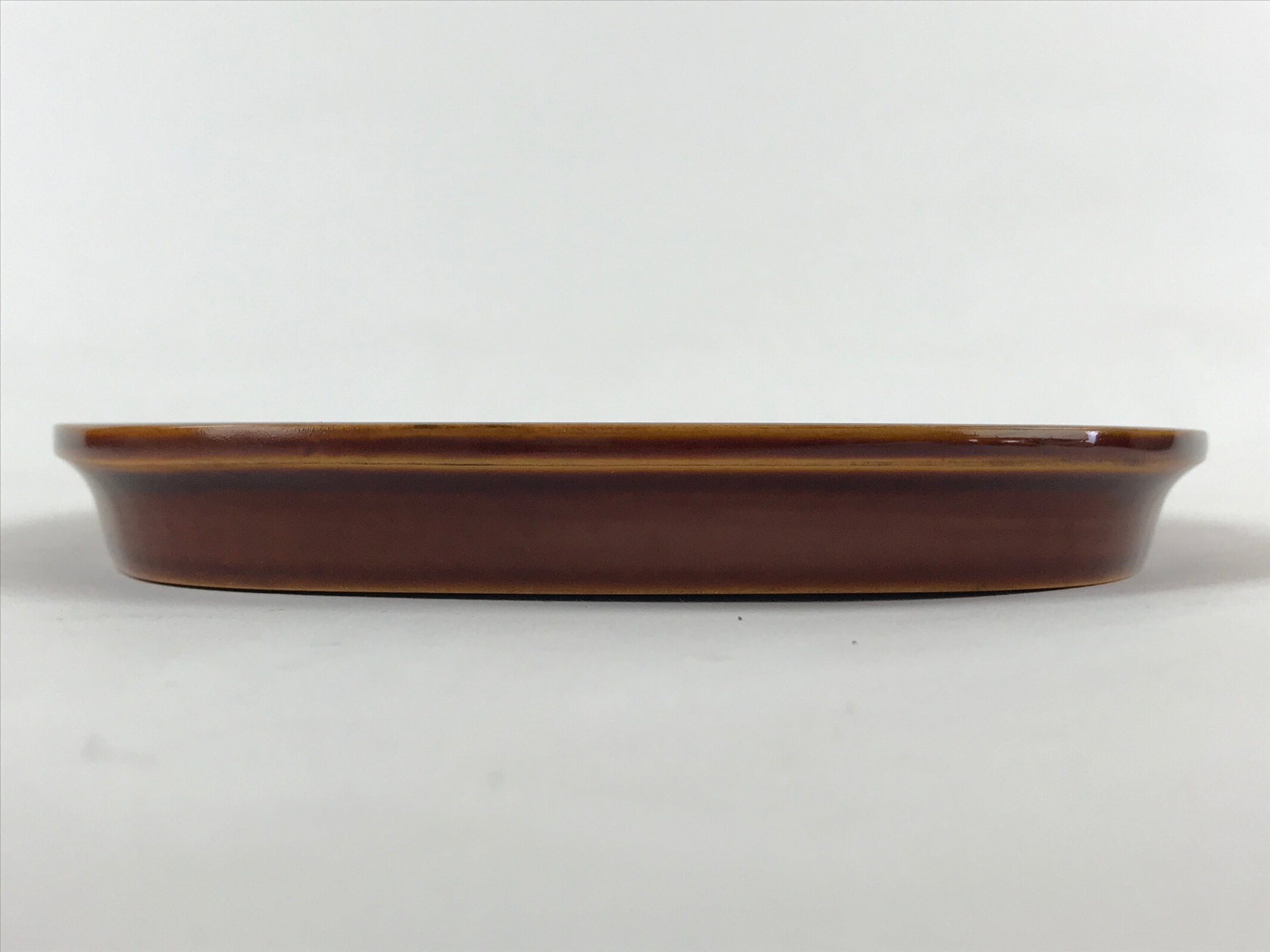 Japanese Lacquered Wooden Serving Tray Vtg Obon Shunkei Nuri Brown Oval UR903