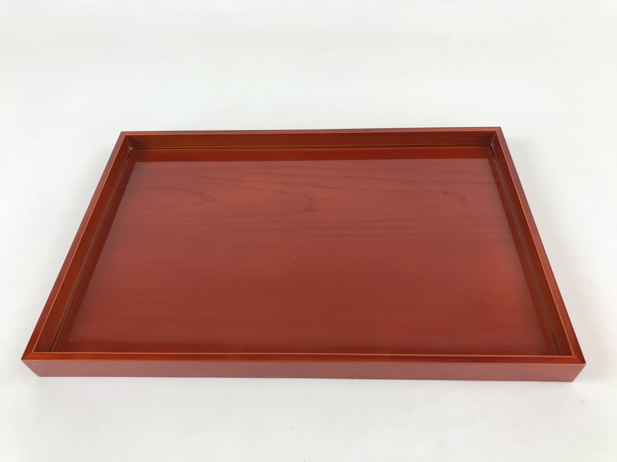Japanese Lacquered Wooden Serving Tray Vtg Obon Shunkei Nuri Brown UR902