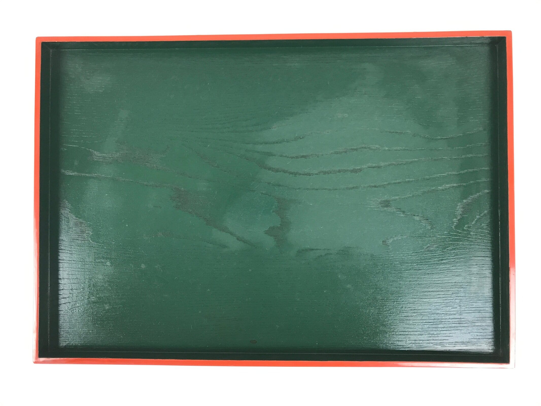 Japanese Lacquered Wooden Serving Tray Vtg Rectangle Obon Green Red Black L432