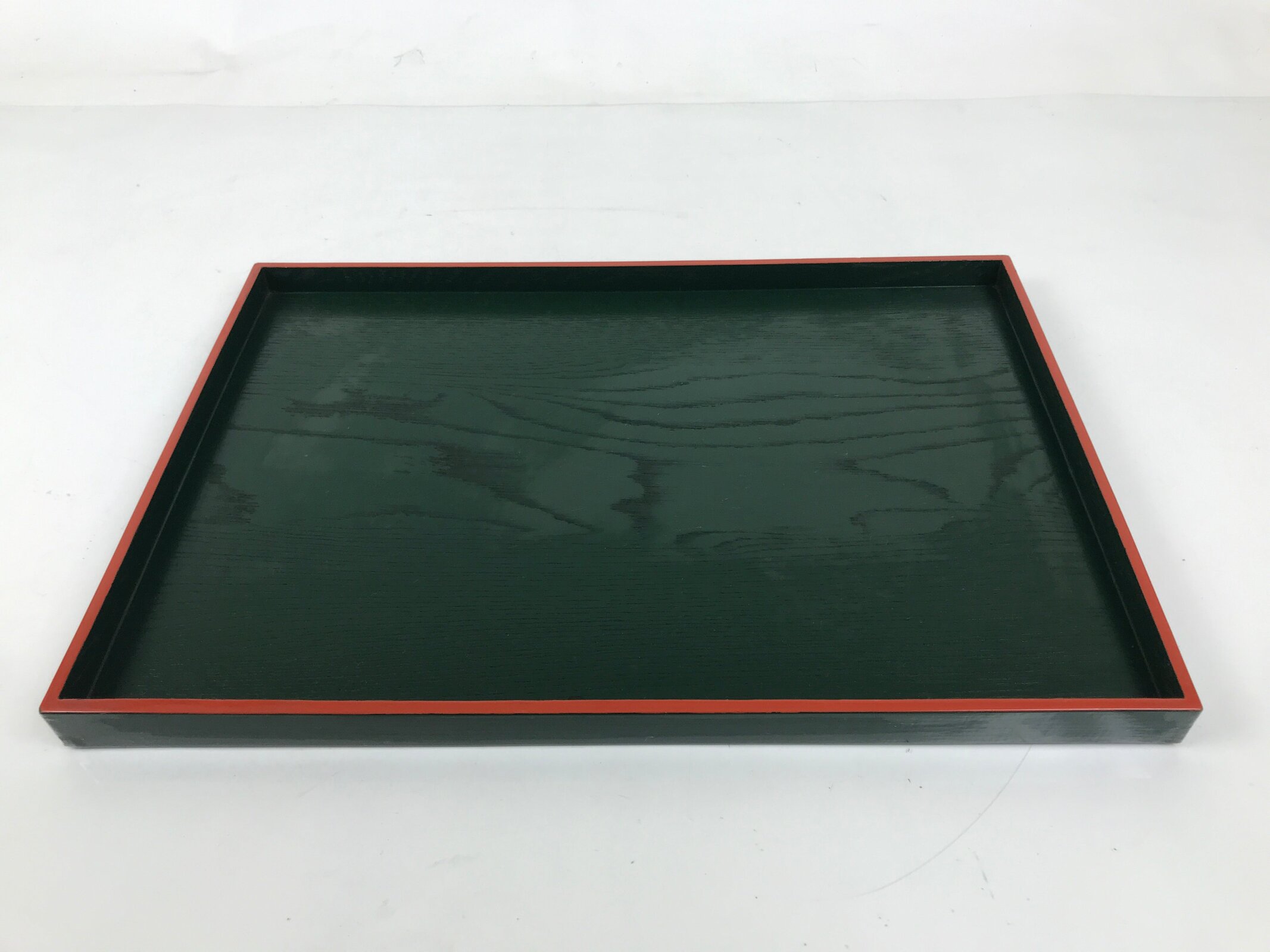 Japanese Lacquered Wooden Serving Tray Vtg Rectangle Obon Green Red Black L432