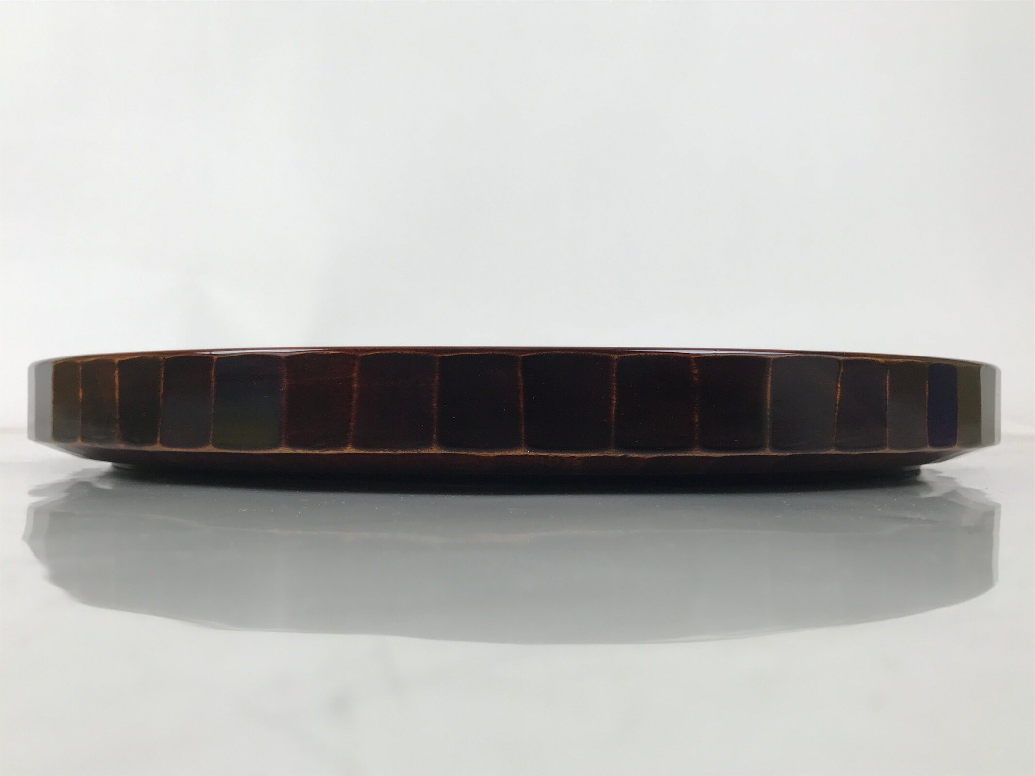 Japanese Lacquered Wooden Serving Tray Vtg Round Obon Brown Large LWB127