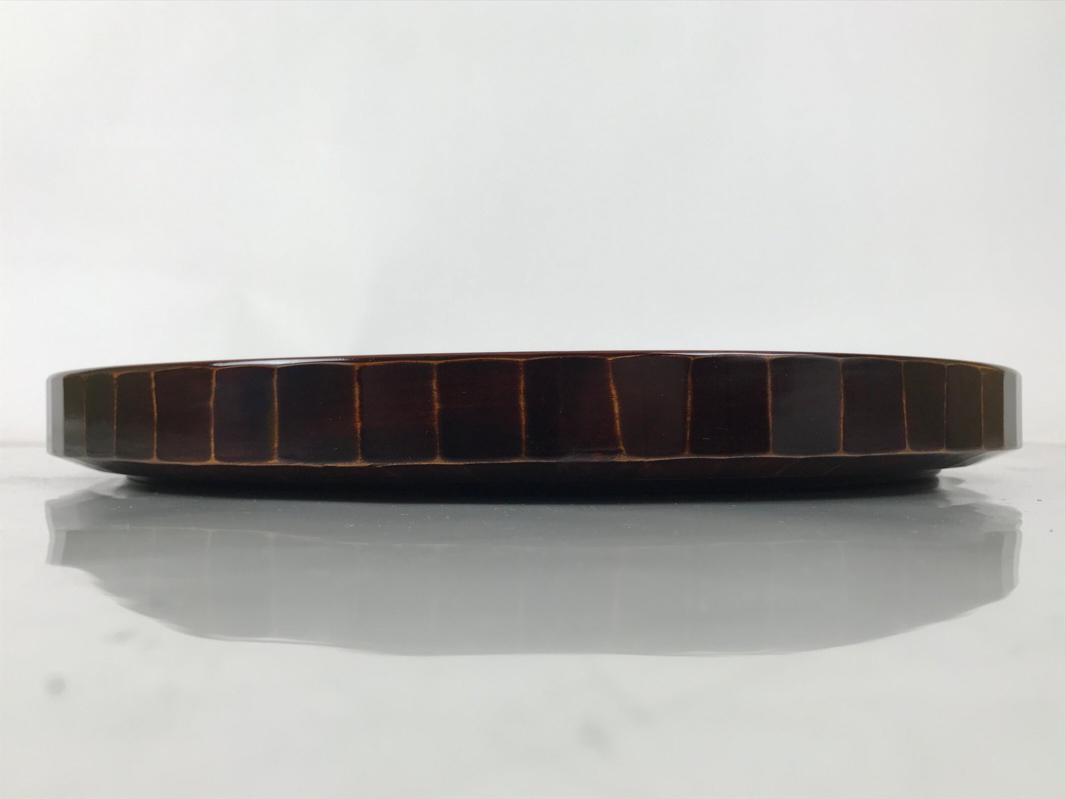 Japanese Lacquered Wooden Serving Tray Vtg Round Obon Brown Large LWB127