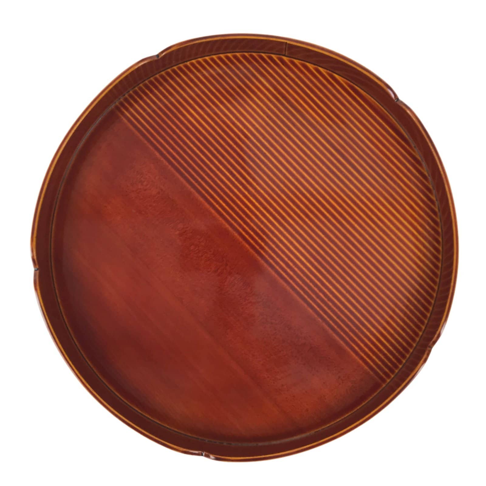 Japanese Lacquered Wooden Serving Tray Vtg Round Obon Hida Shunkei Brown LWB128