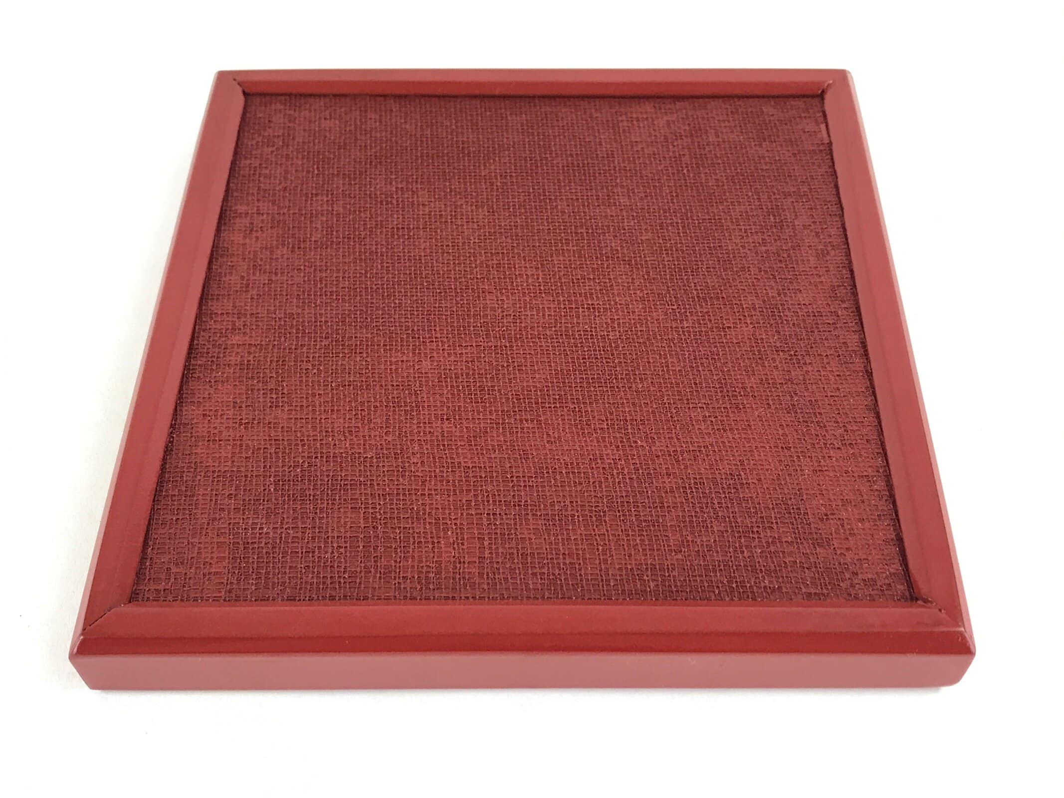 Japanese Lacquered Wooden Serving Tray Vtg Small Obon Red Weave Pattern UR893