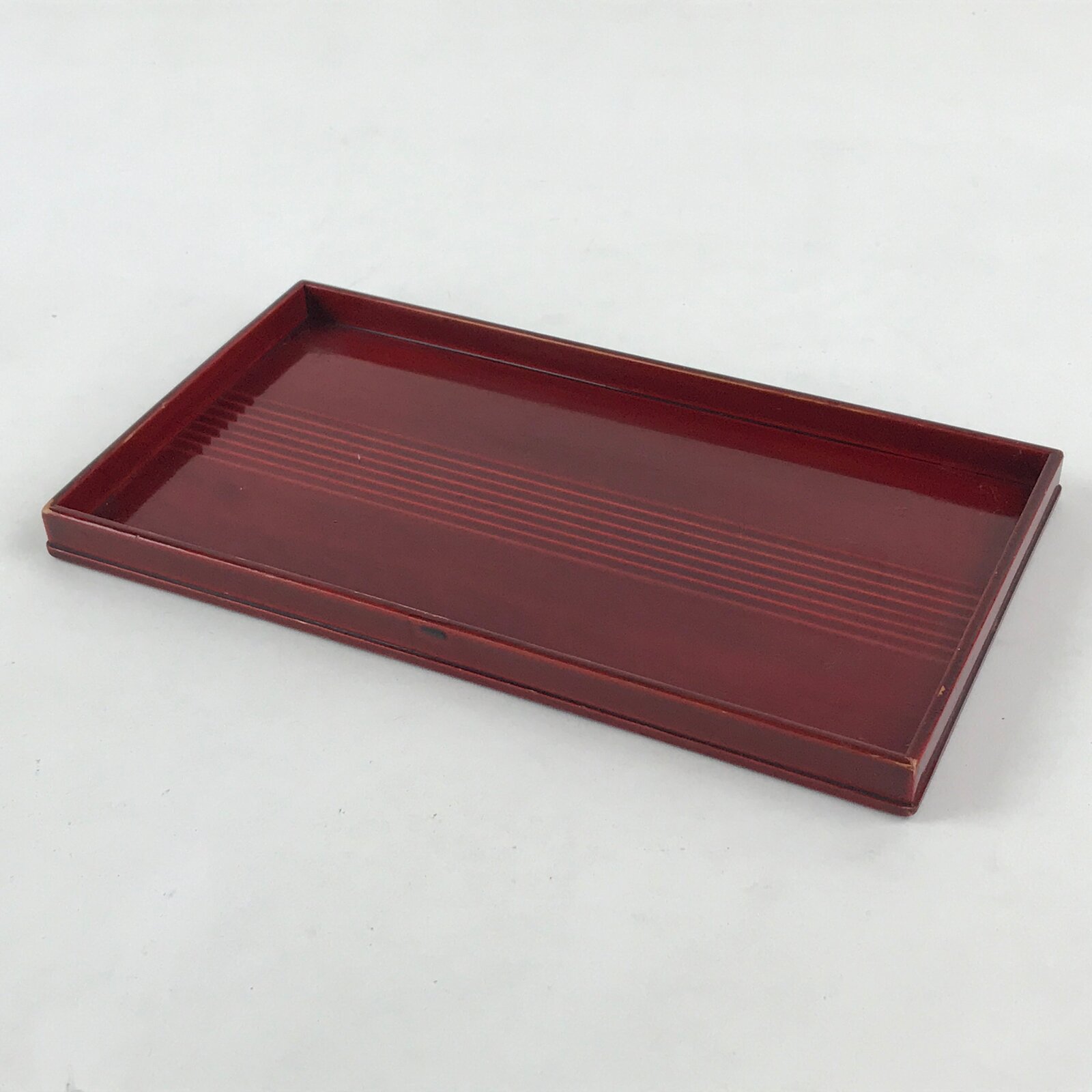 Japanese Lacquered Wooden Serving Tray Vtg Small Shunkei Nuri Obon Red UR892