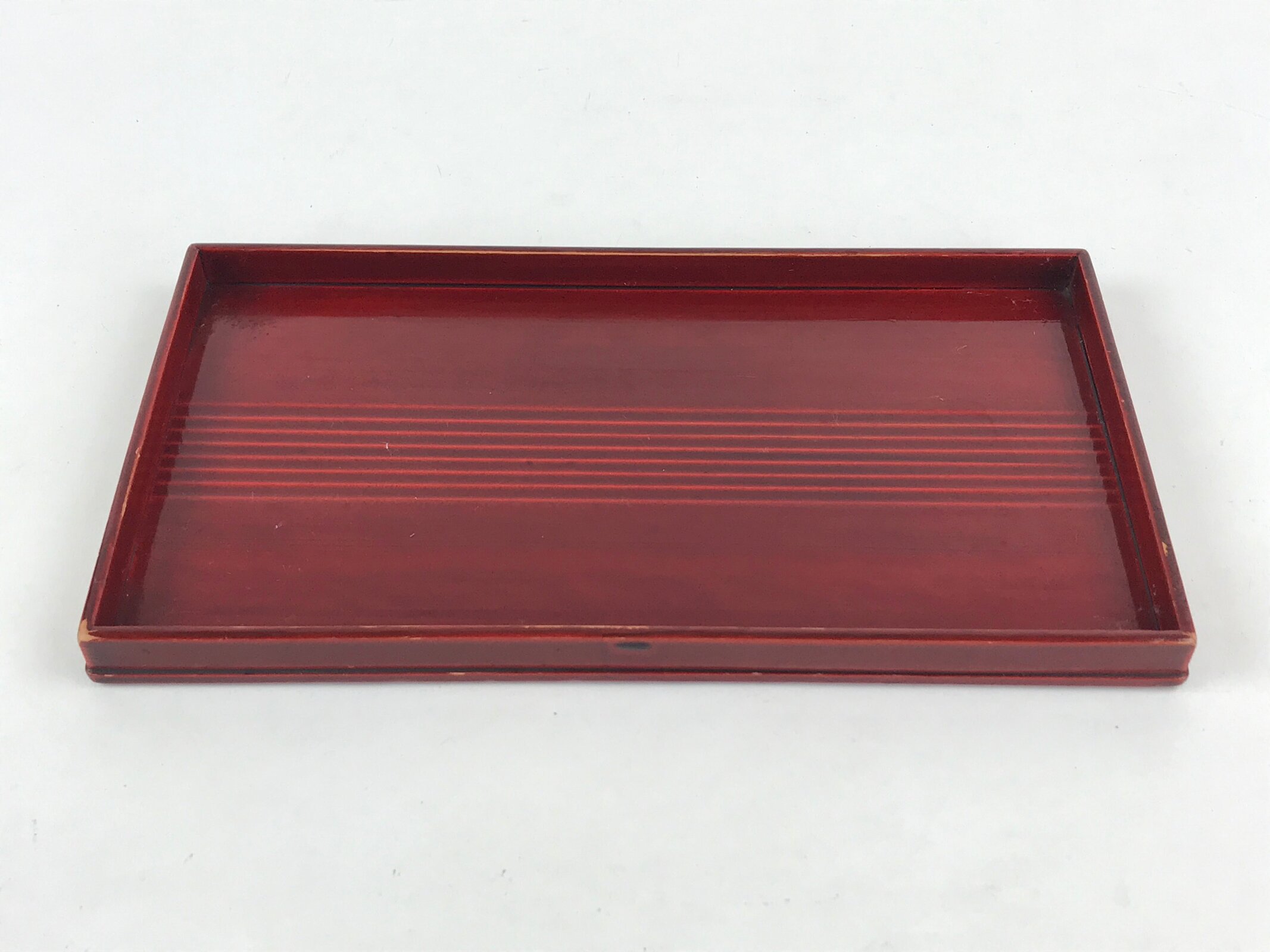 Japanese Lacquered Wooden Serving Tray Vtg Small Shunkei Nuri Obon Red UR892
