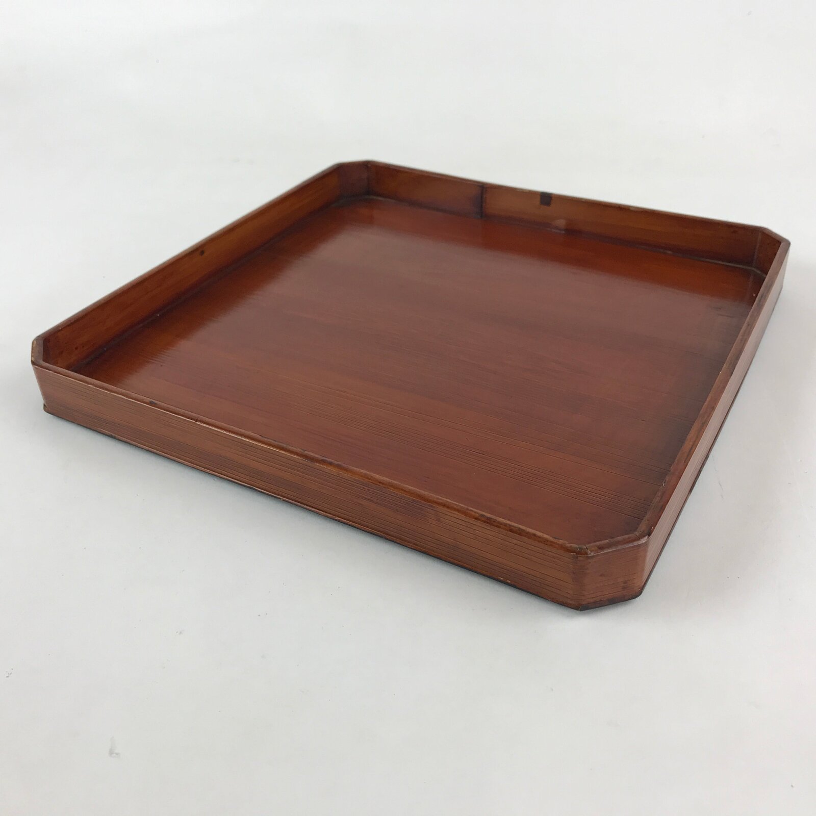 Japanese Lacquered Wooden Serving Tray Vtg Square Obon Brown Black UR968