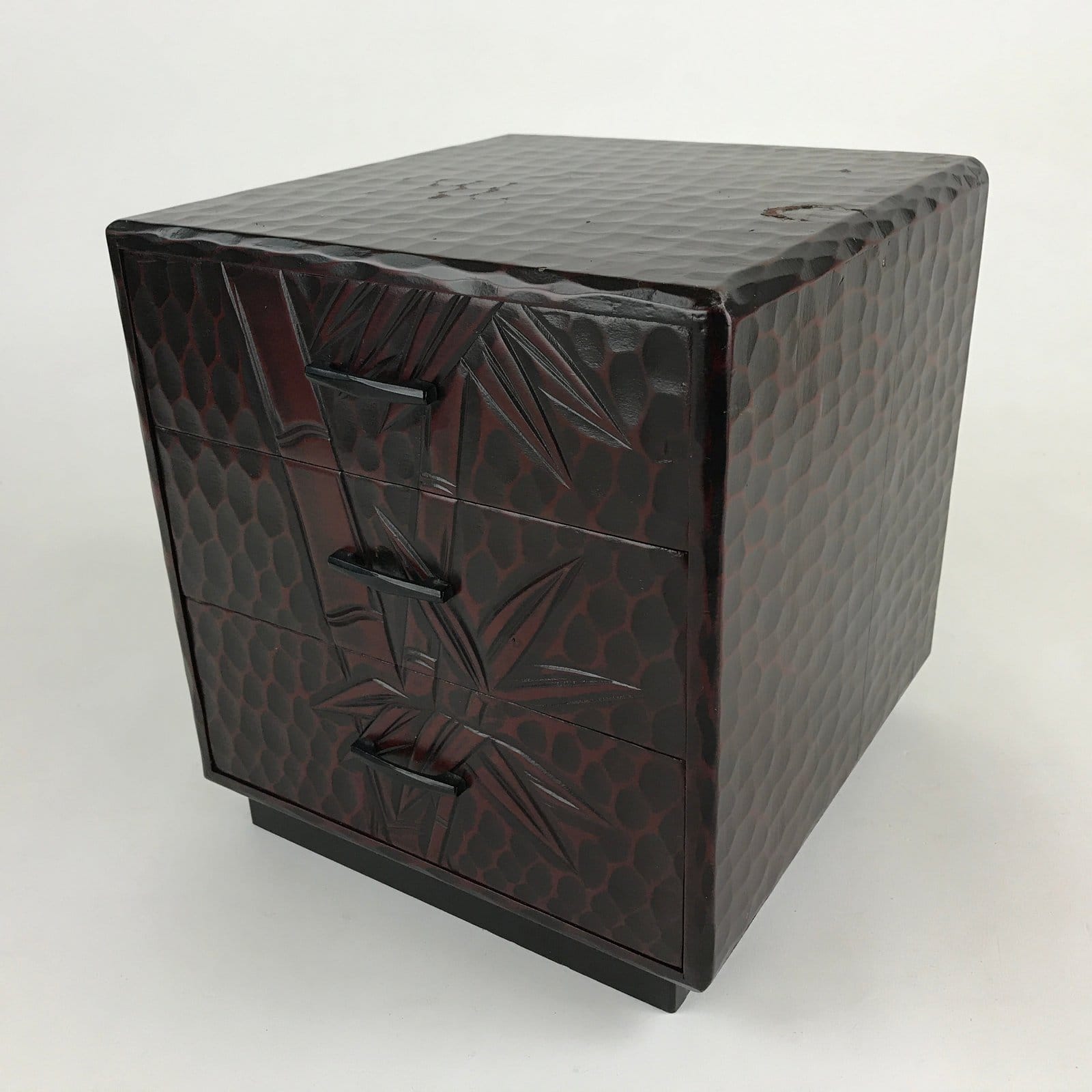 Japanese Lacquered Wooden Sewing Box Vtg Haribako Tansu Carved Bamboo T329